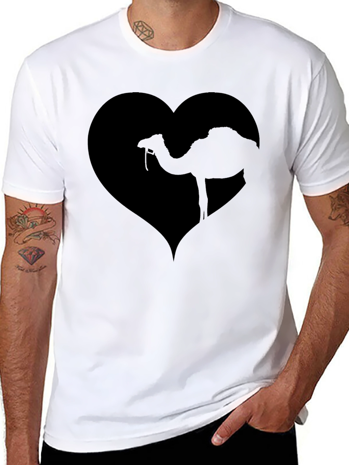 Camel Love Heart Graphic Tee - Black Casual T-Shirt