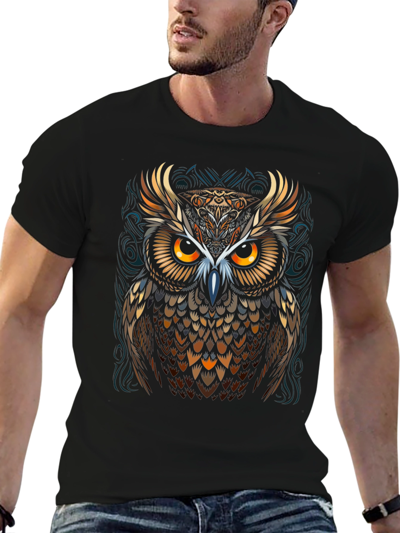 Majestic Owl Graphic Black T-Shirt