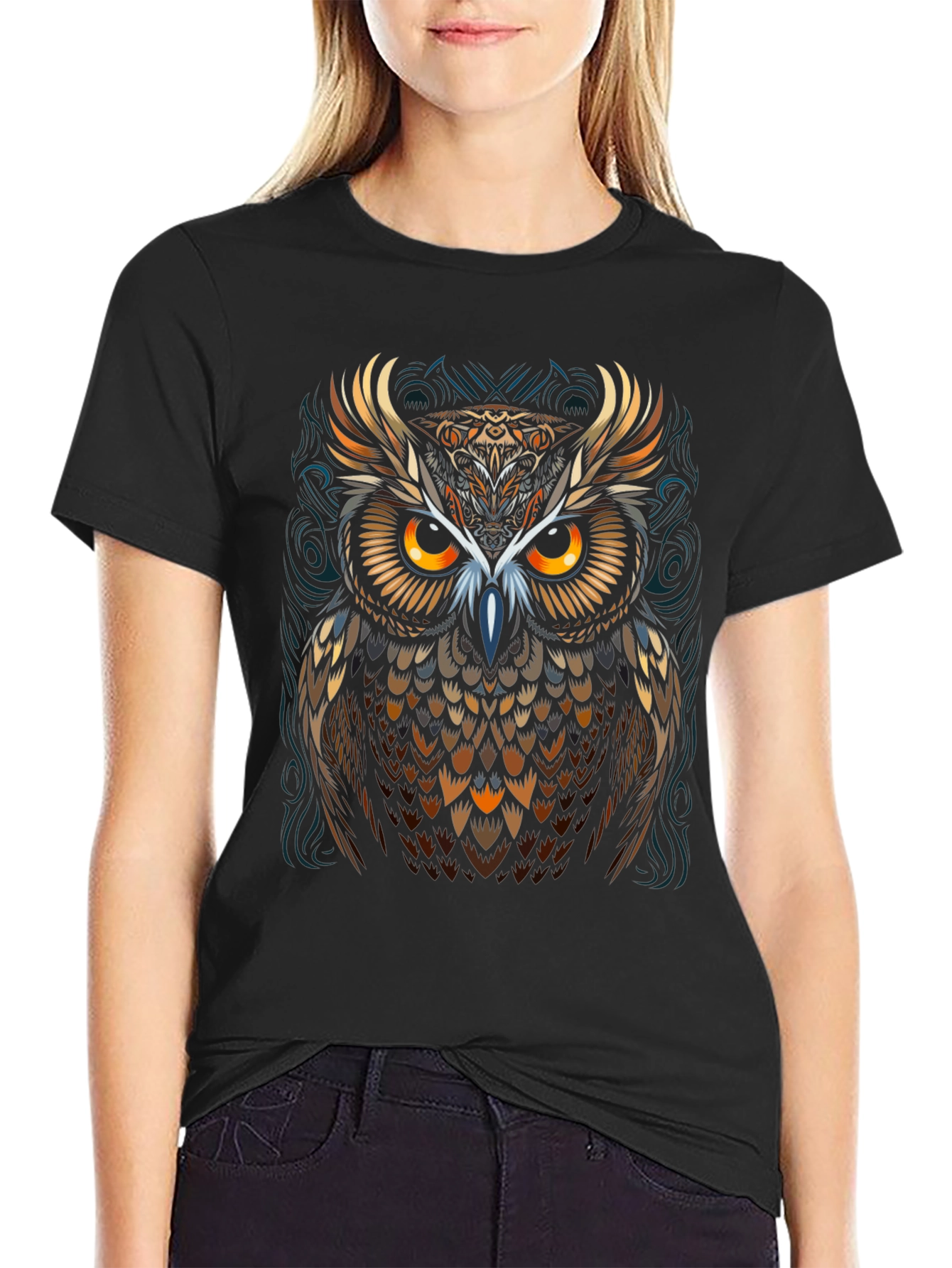 Majestic Owl Graphic Black T-Shirt