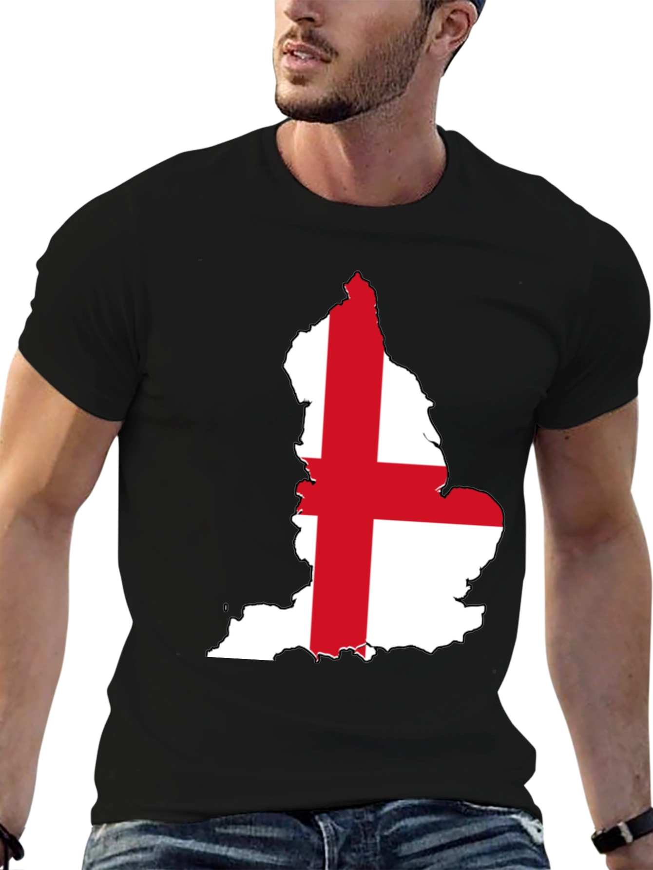England Flag Map T-Shirt - Black Cotton Tee