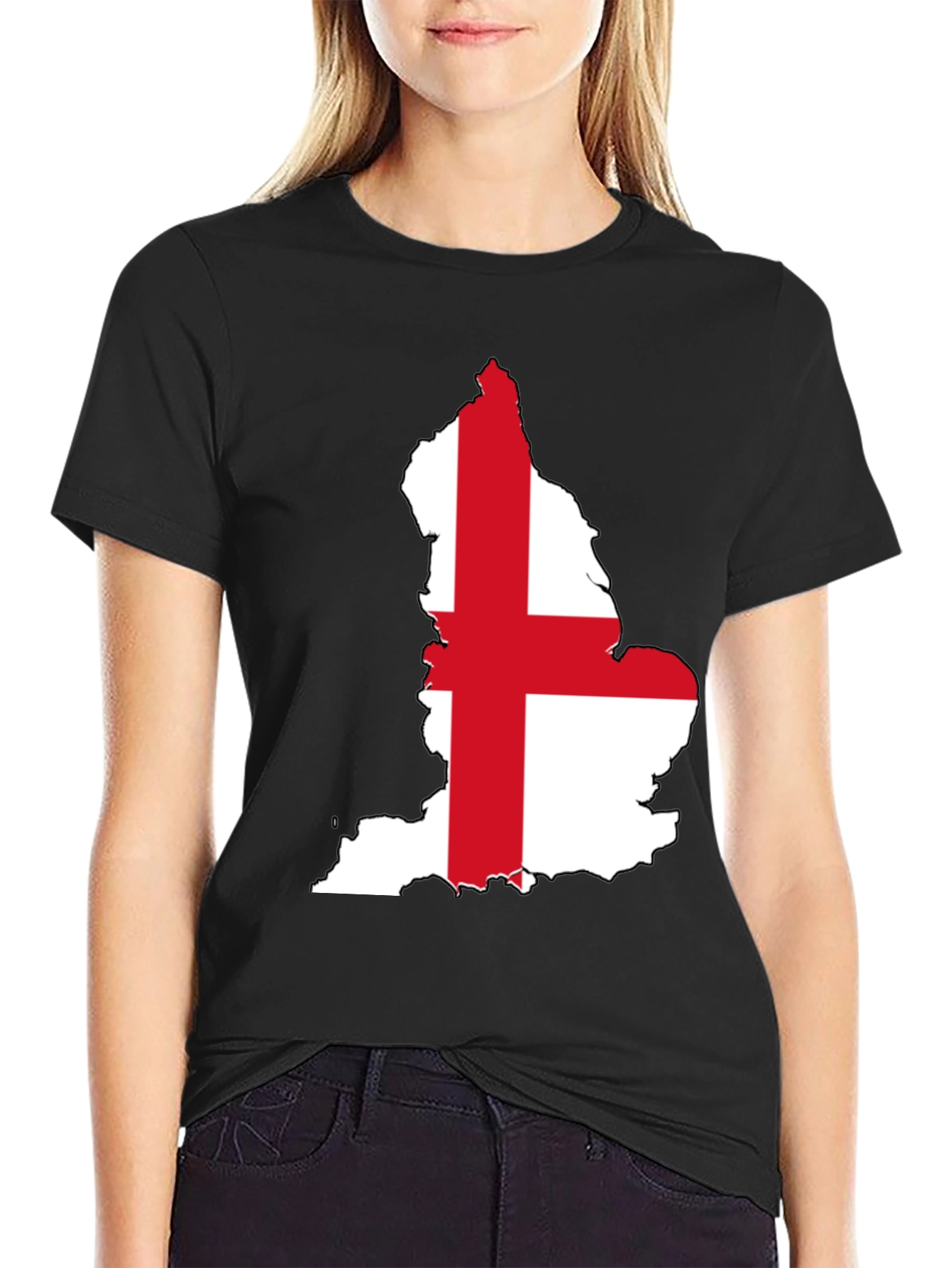 England Flag Map T-Shirt - Black Cotton Tee