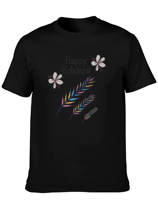 Festive Holiday Print Black T-Shirt