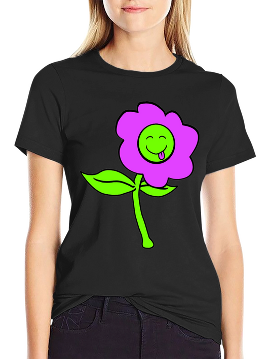 Funky Flower T-Shirt - Black Cotton Blend