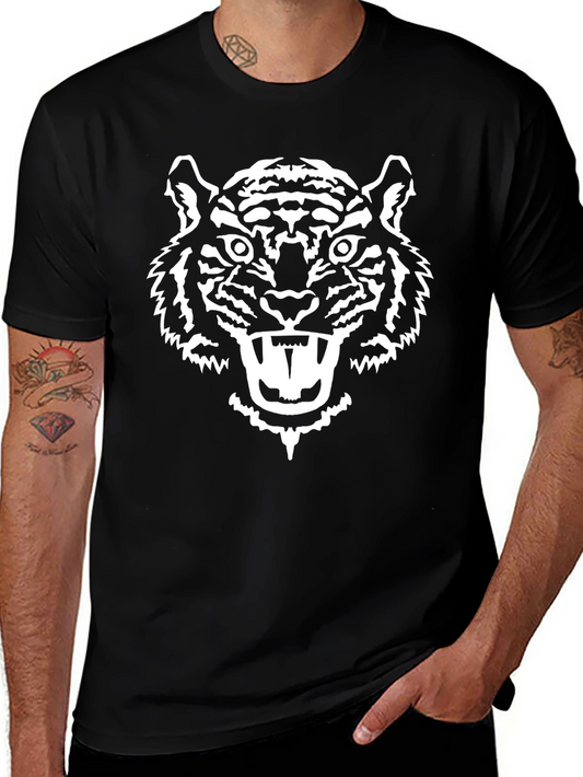 Bold Tiger Graphic Tee - Black Cotton T-Shirt