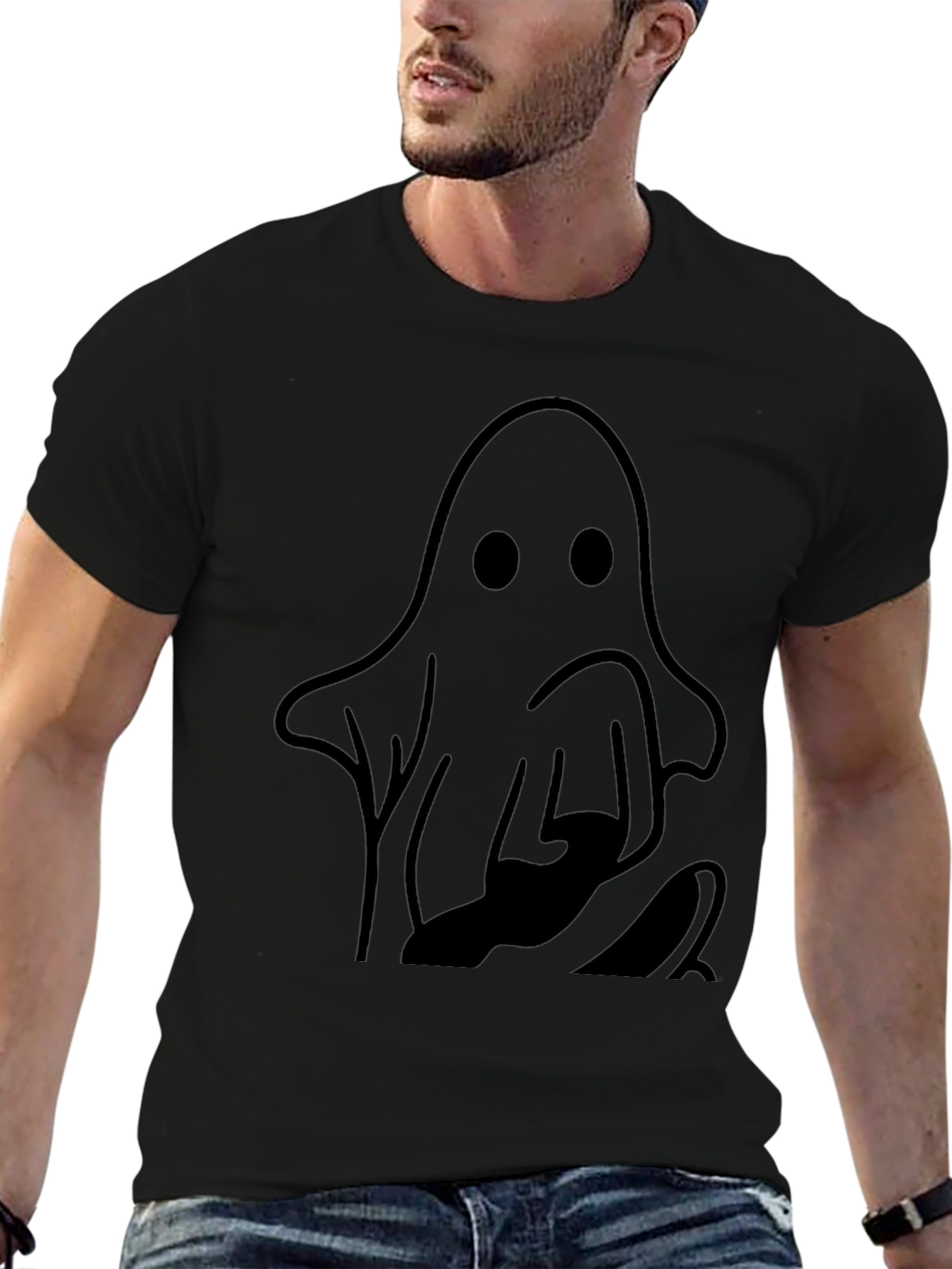 Spooky Ghost Graphic Tee - Halloween Black T-Shirt