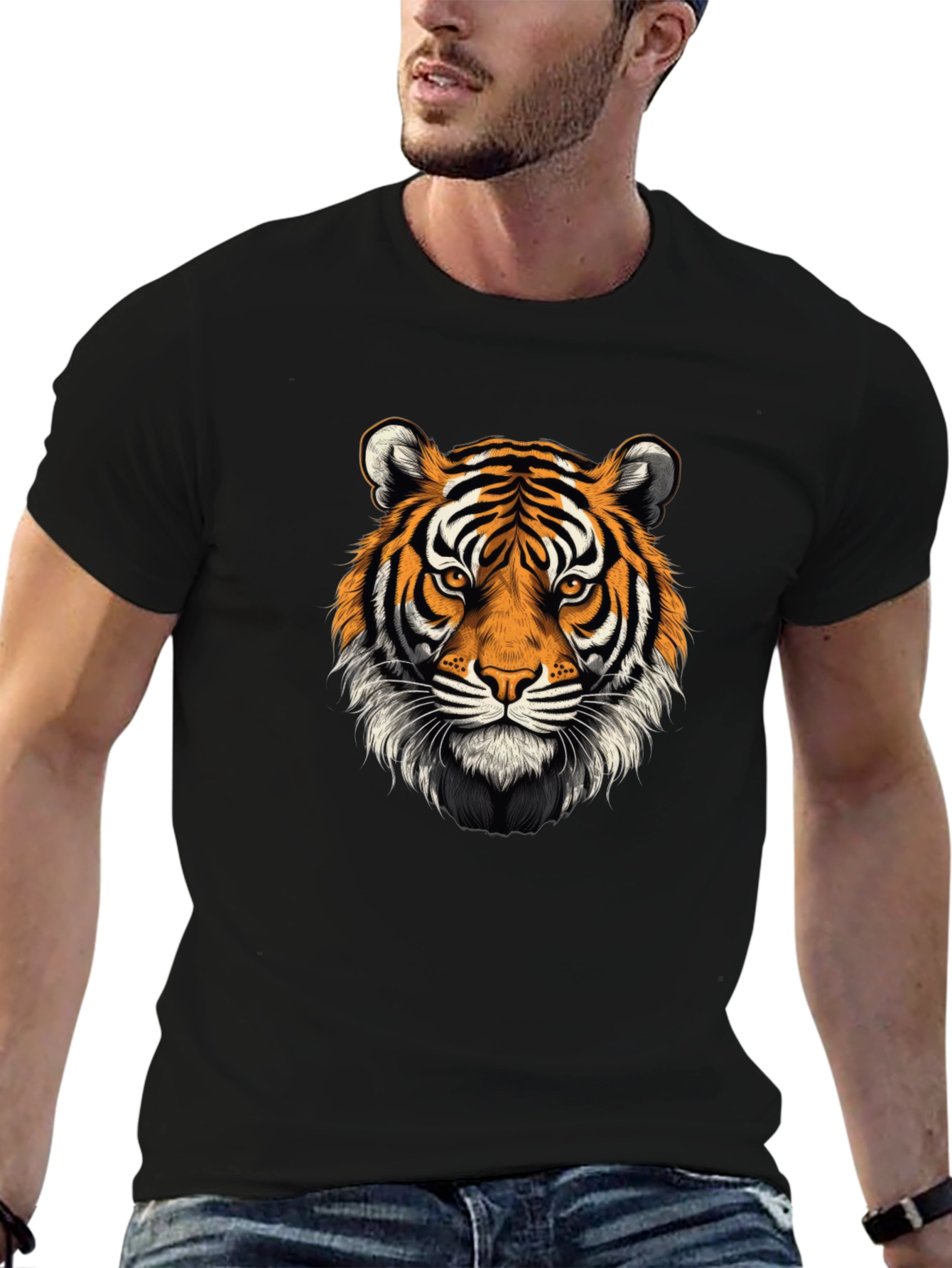 Black Tiger Face Graphic Tee