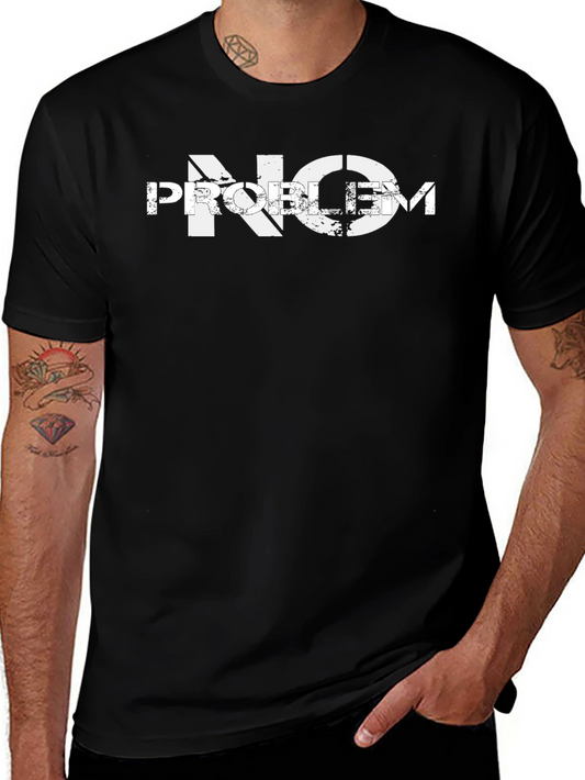 Distressed No Problem Graphic Print Black T-Shirt