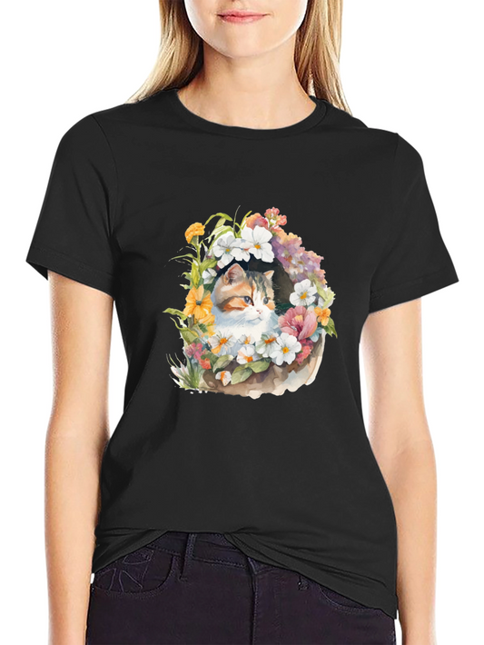 Floral Cat T-Shirt - Unique Design