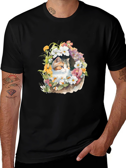 Floral Cat T-Shirt - Unique Design