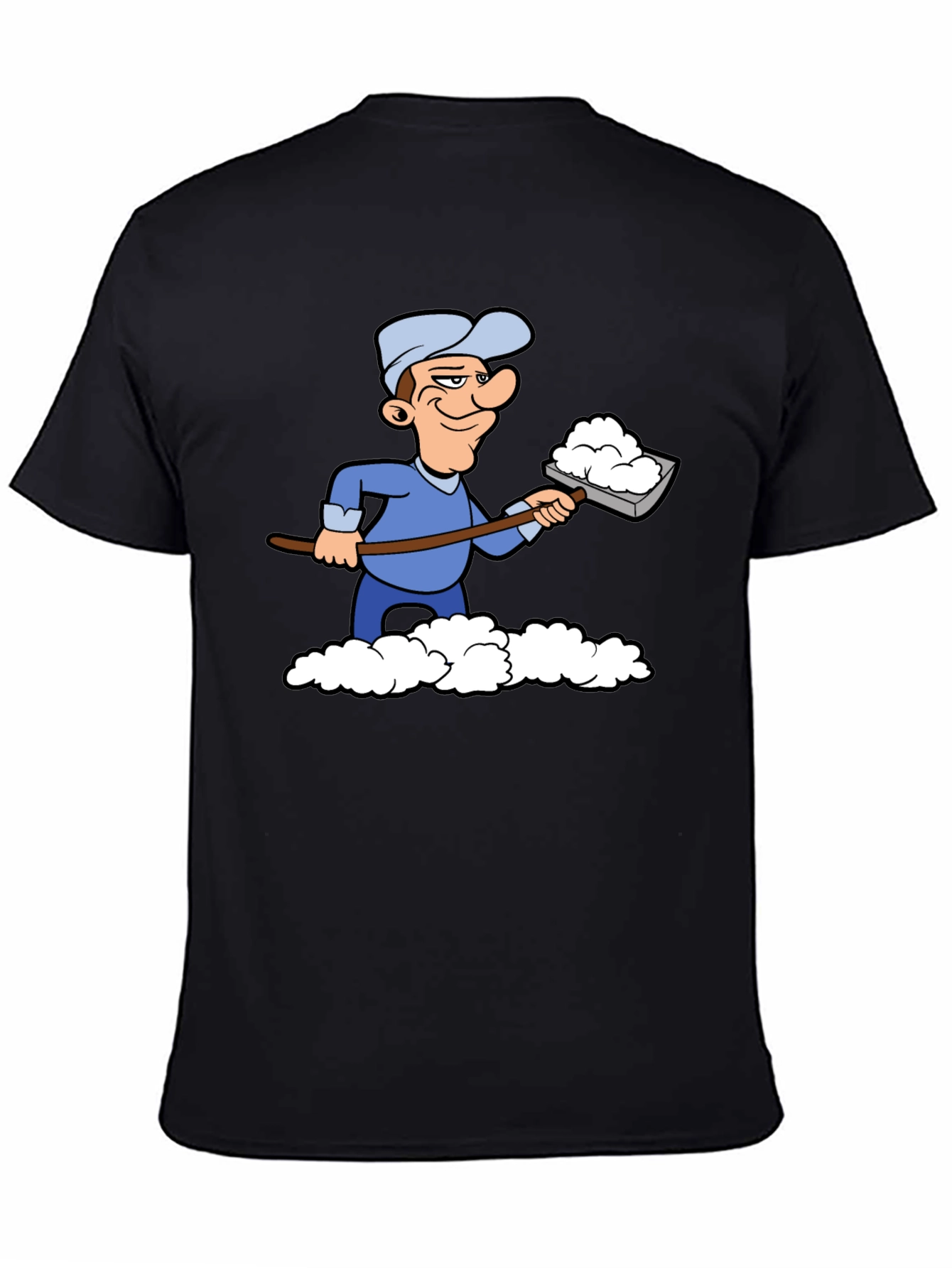 Funny Snow Shoveler Cartoon Black T-Shirt