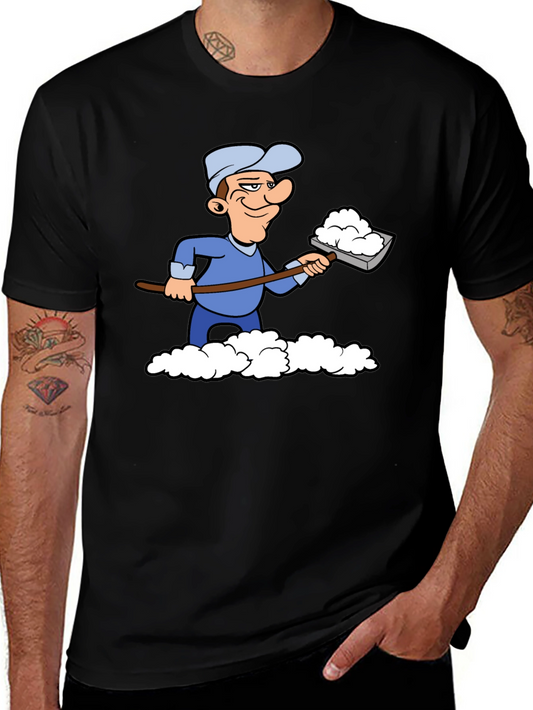 Funny Snow Shoveler Cartoon Black T-Shirt