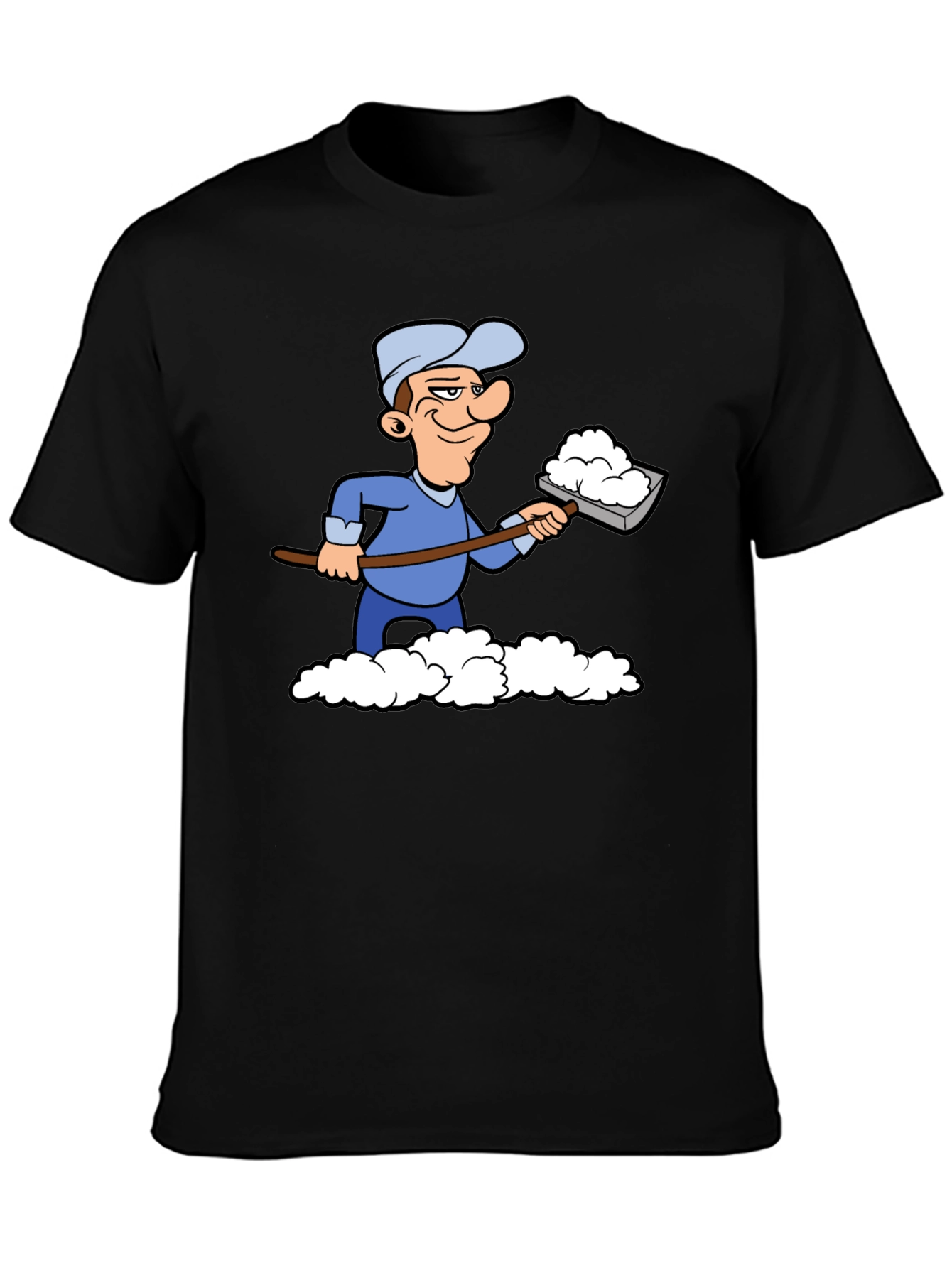 Funny Snow Shoveler Cartoon Black T-Shirt
