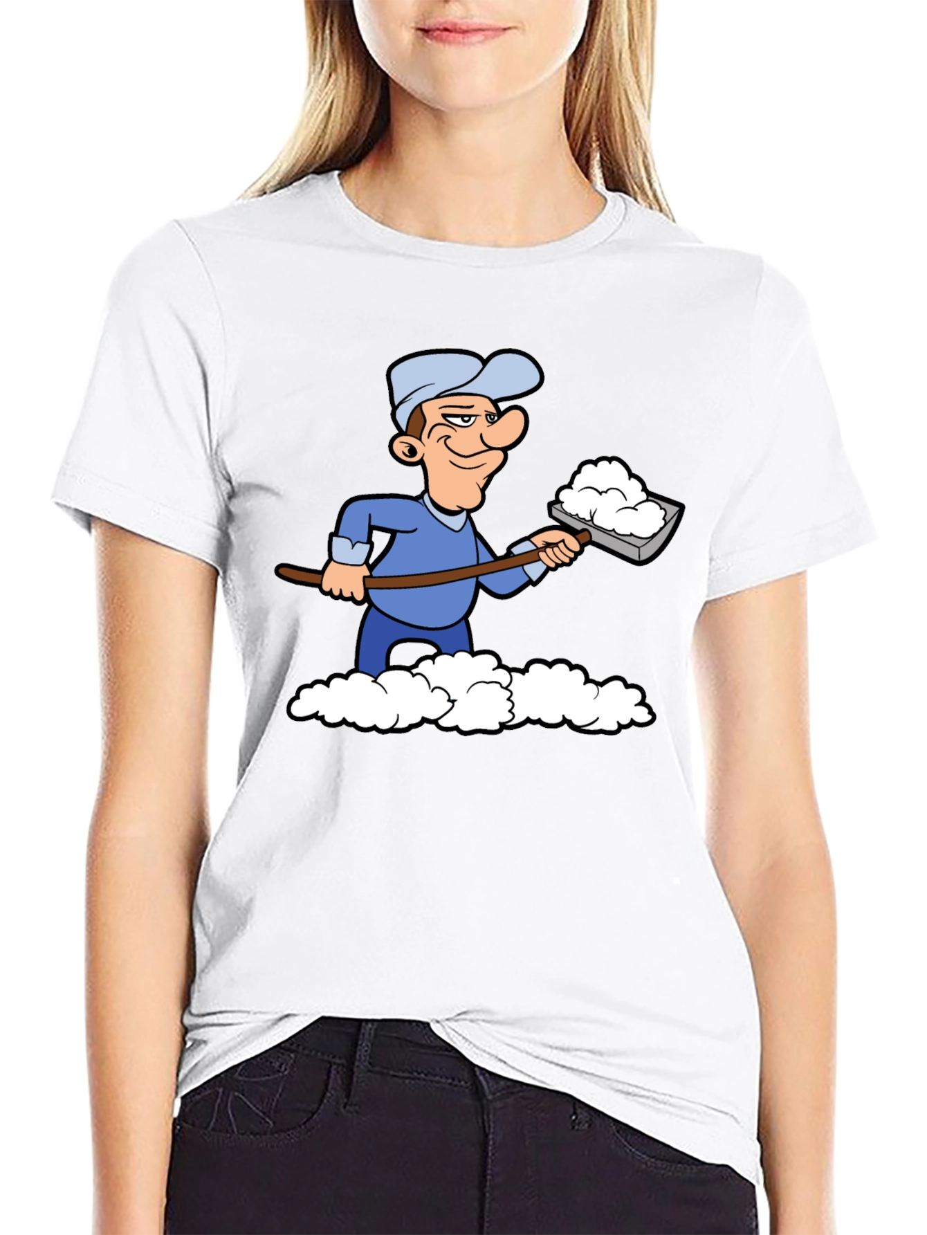 Funny Snow Shoveler Cartoon Black T-Shirt
