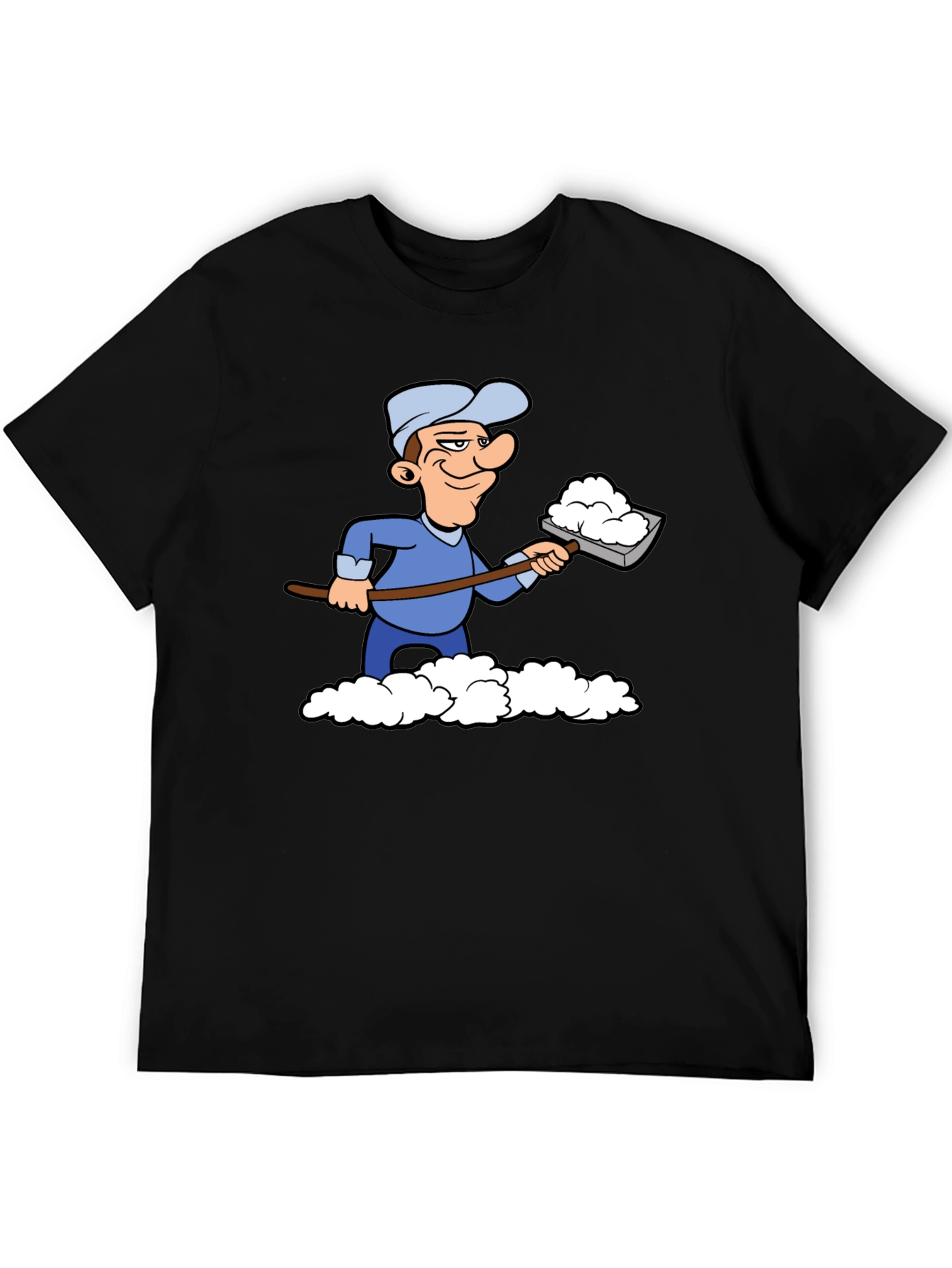 Funny Snow Shoveler Cartoon Black T-Shirt