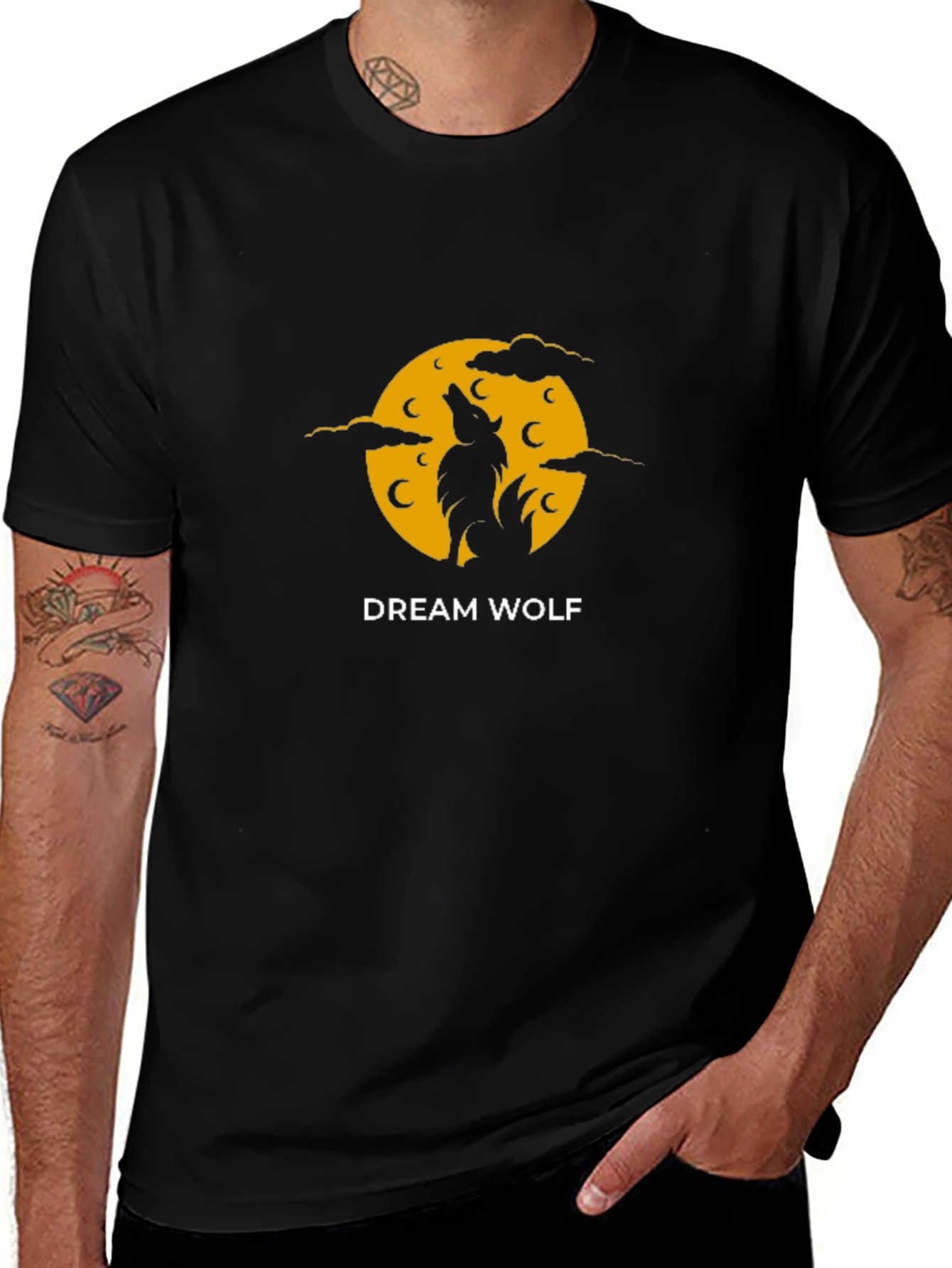 Dream Wolf Graphic Tee - Black Cotton T-Shirt