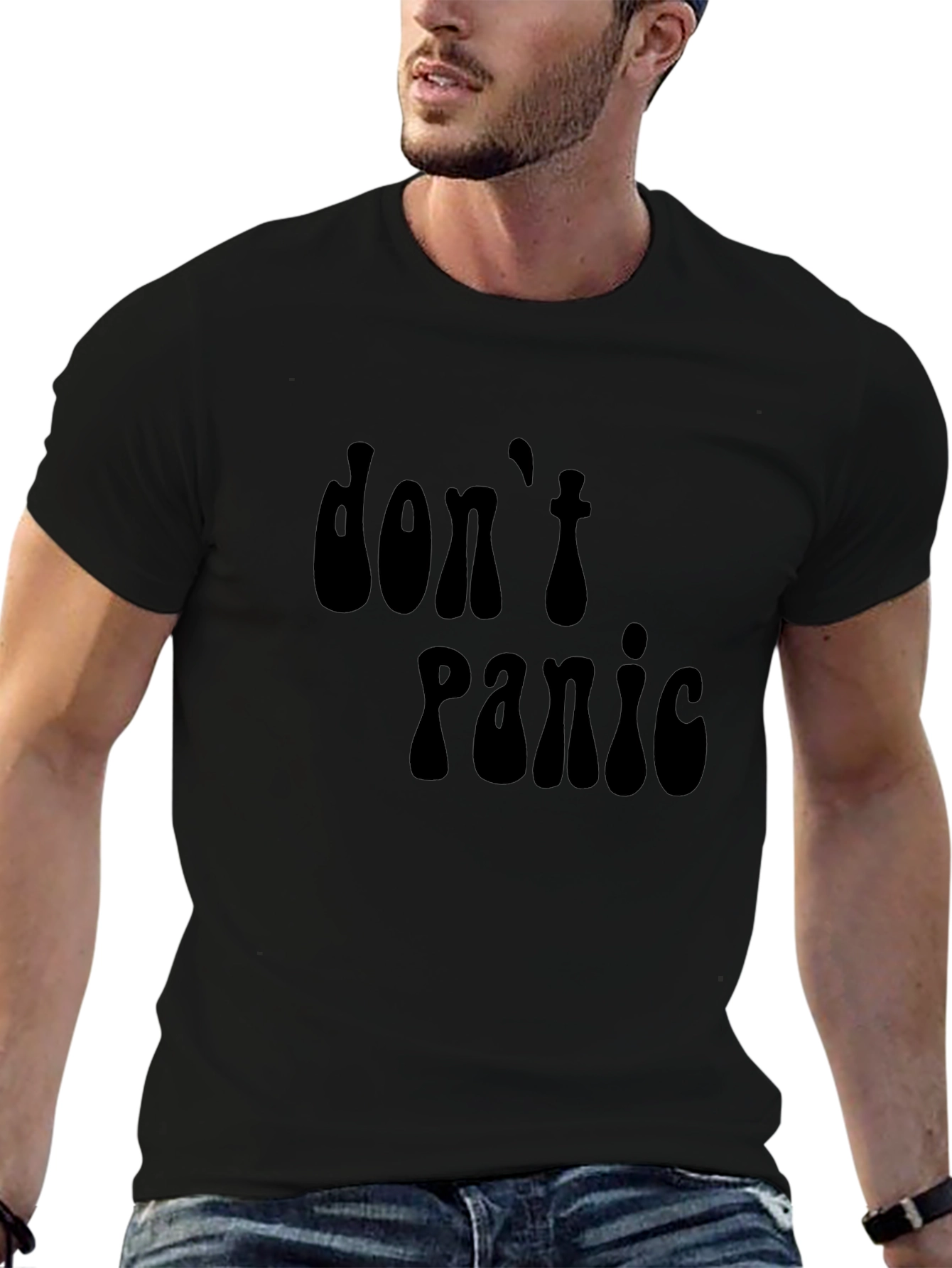 Dont Panic Black Graphic T-Shirt - Relaxed Fit