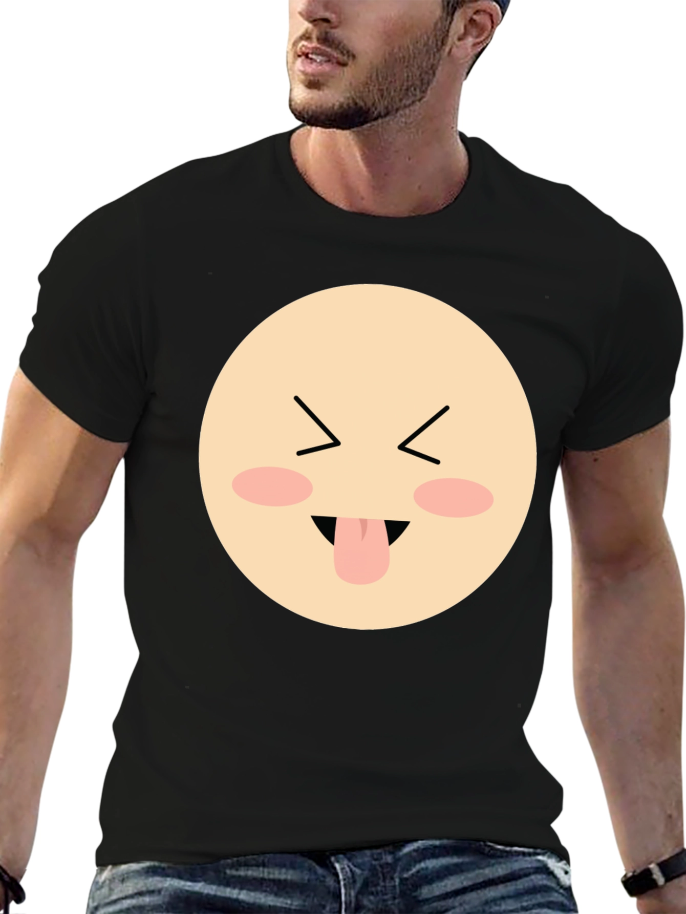 Funny Face Emoji Graphic Black T-Shirt