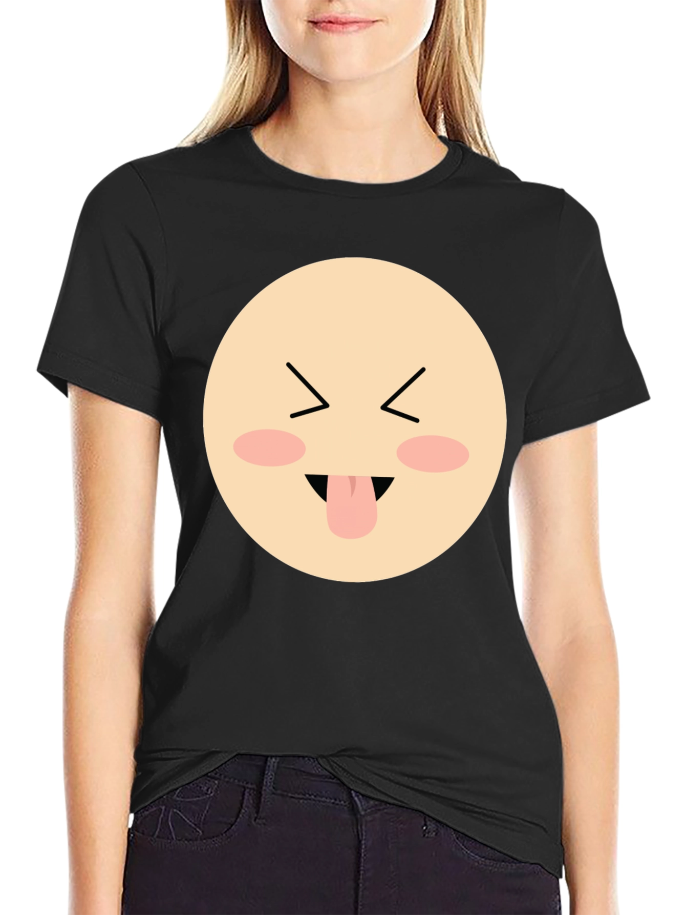 Funny Face Emoji Graphic Black T-Shirt