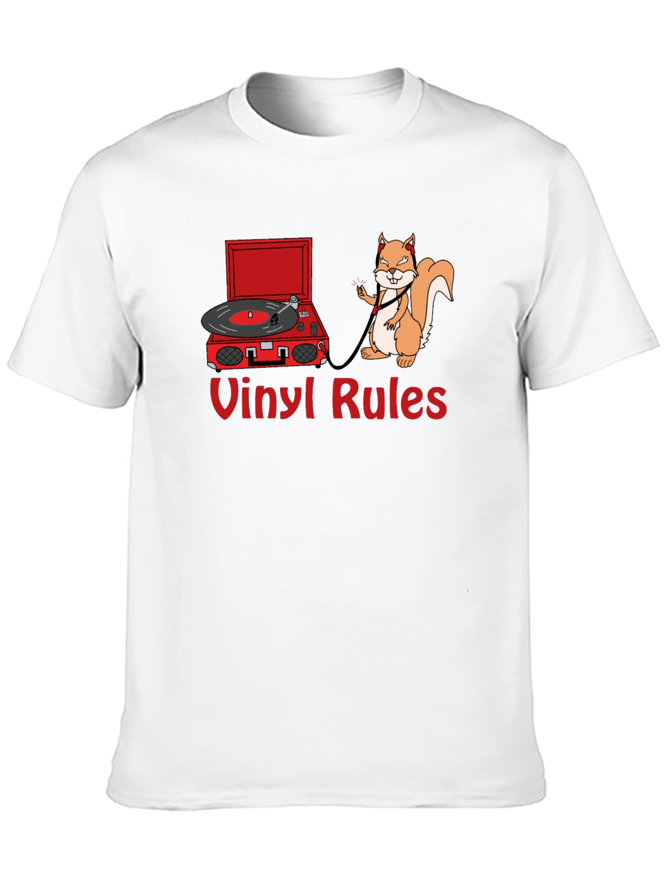 Vinyl Rules T-Shirt - Squirrel DJ Retro Music Tee