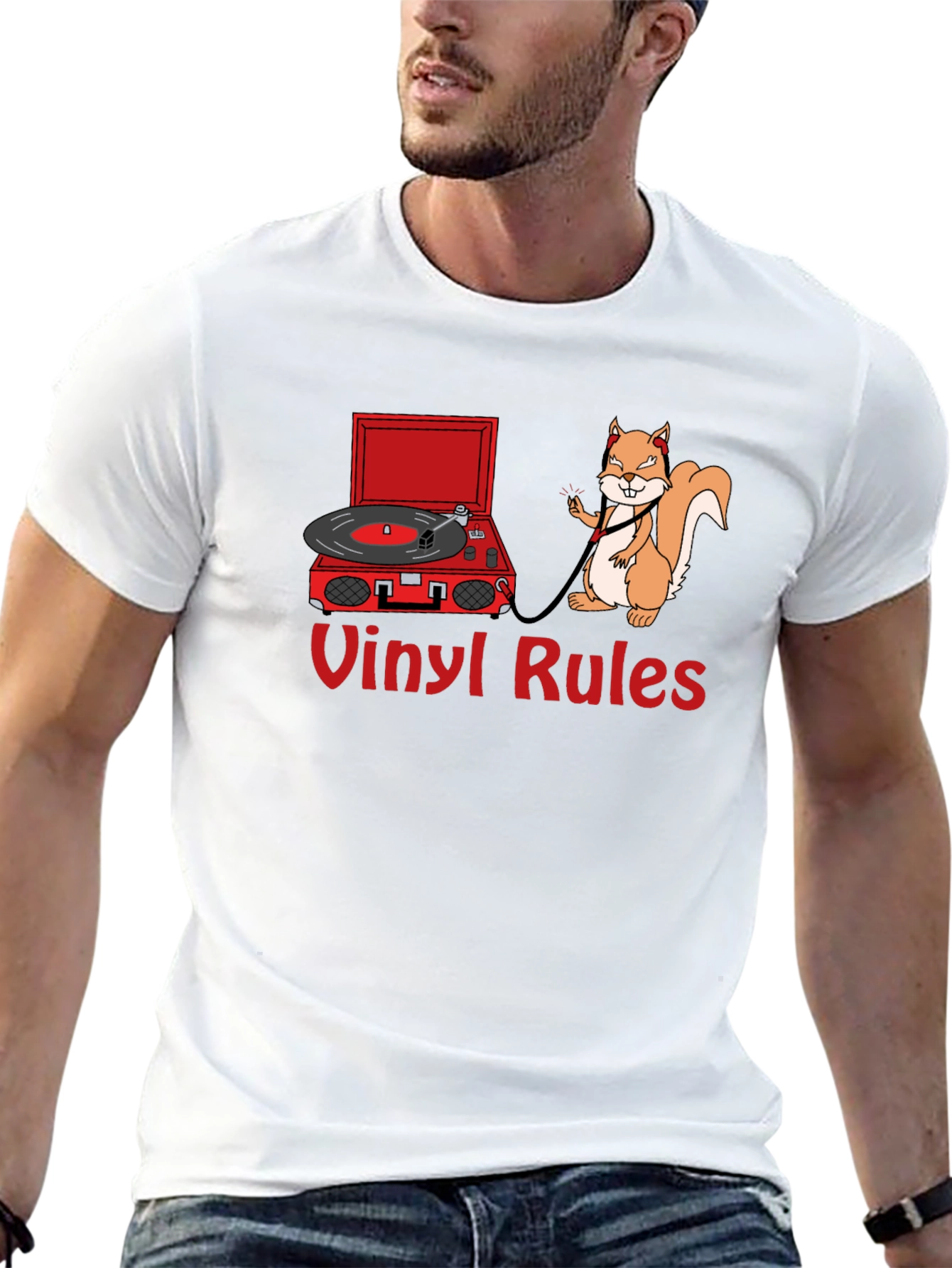 Vinyl Rules T-Shirt - Squirrel DJ Retro Music Tee