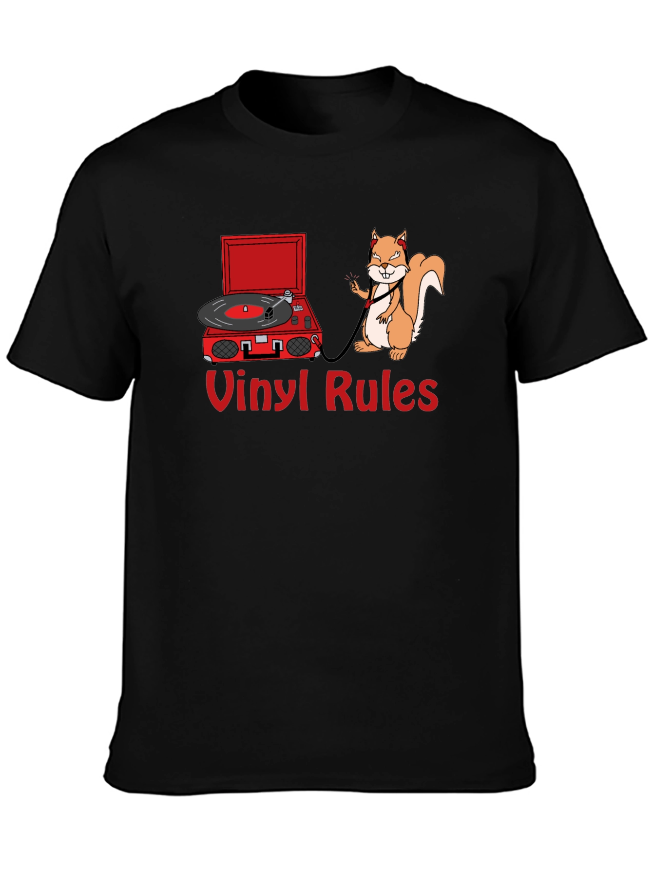 Vinyl Rules T-Shirt - Squirrel DJ Retro Music Tee