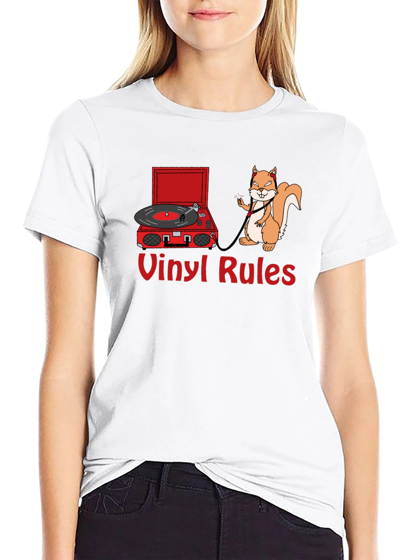 Vinyl Rules T-Shirt - Squirrel DJ Retro Music Tee