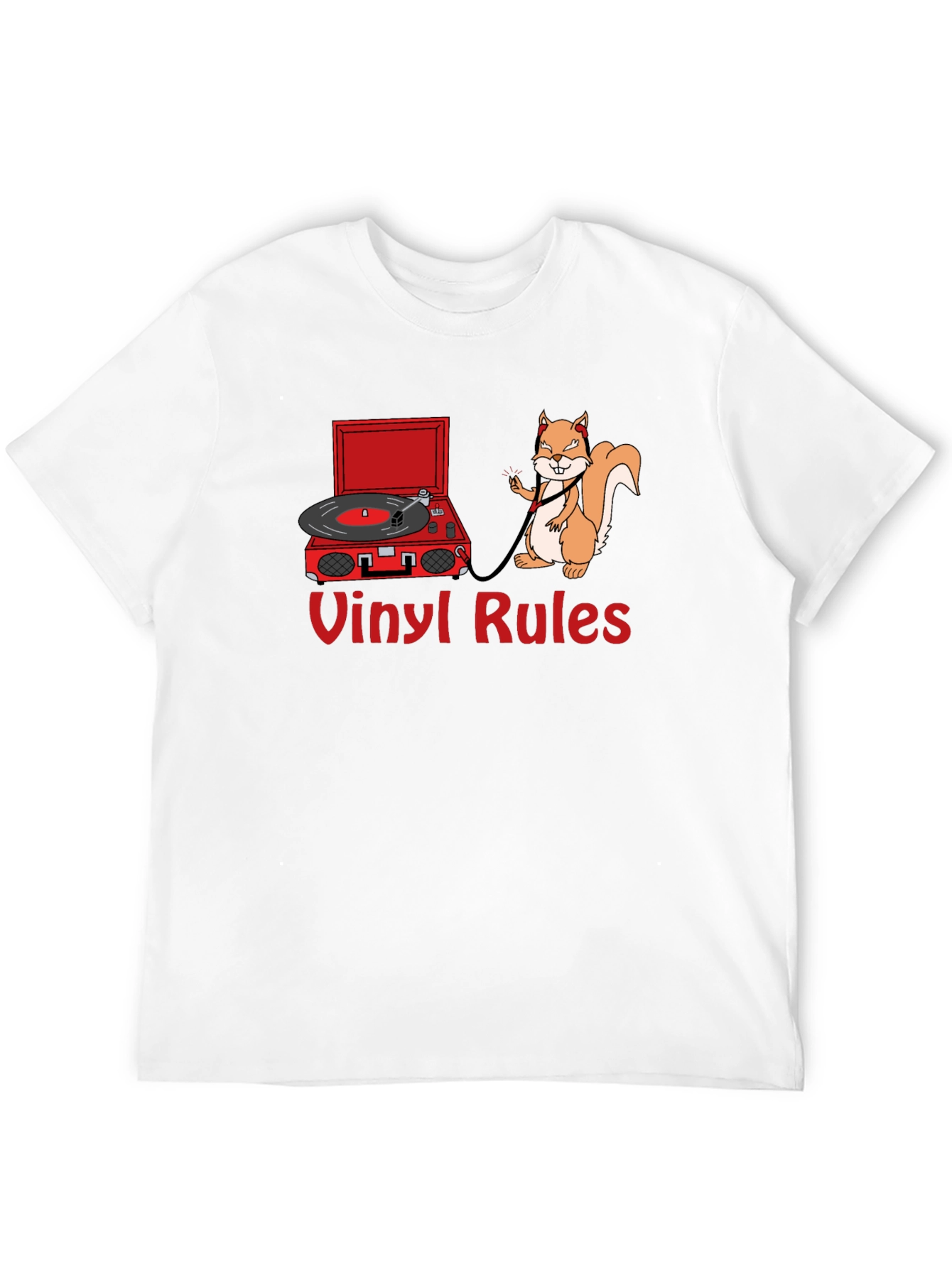 Vinyl Rules T-Shirt - Squirrel DJ Retro Music Tee