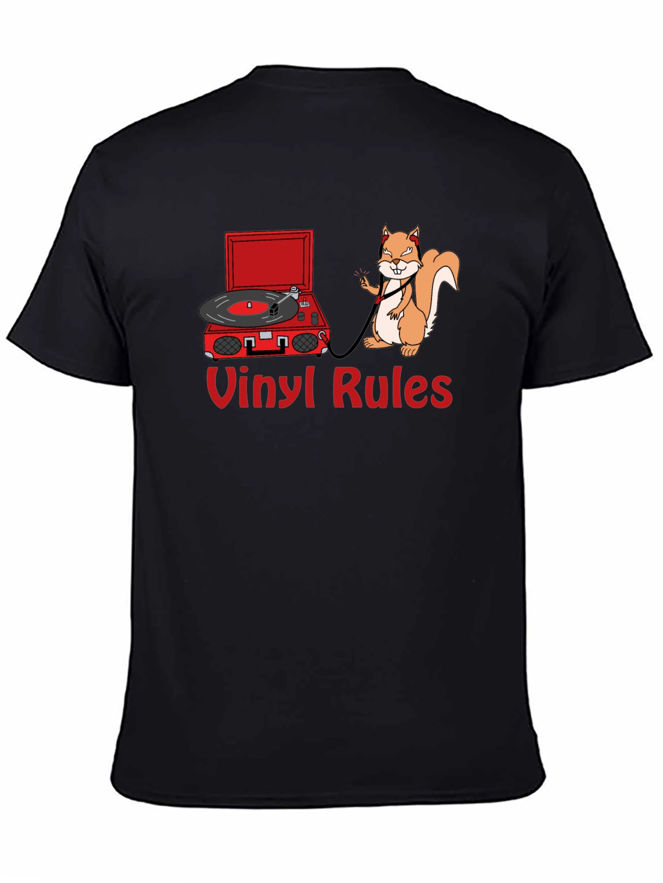 Vinyl Rules T-Shirt - Squirrel DJ Retro Music Tee