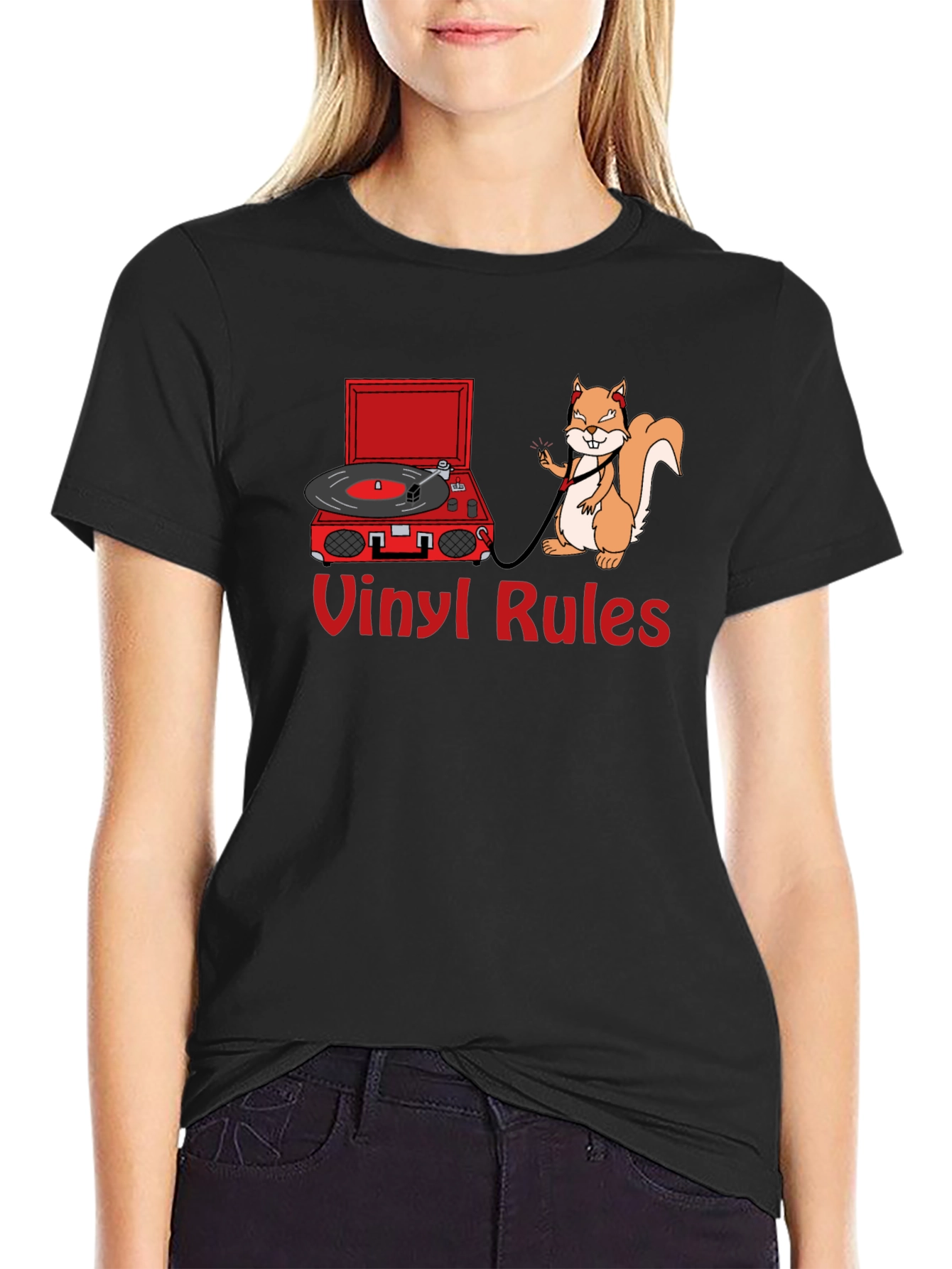 Vinyl Rules T-Shirt - Squirrel DJ Retro Music Tee