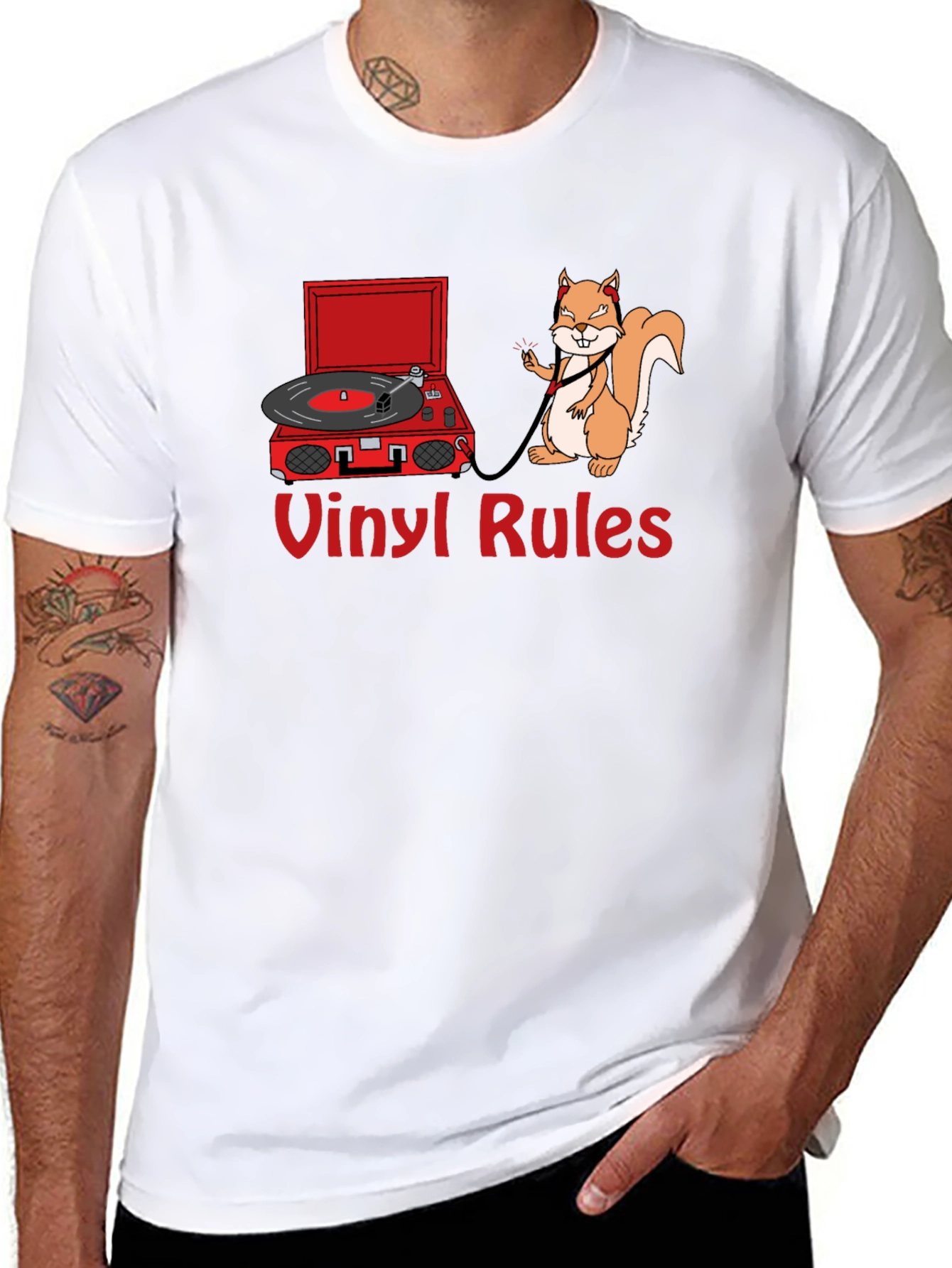 Vinyl Rules T-Shirt - Squirrel DJ Retro Music Tee