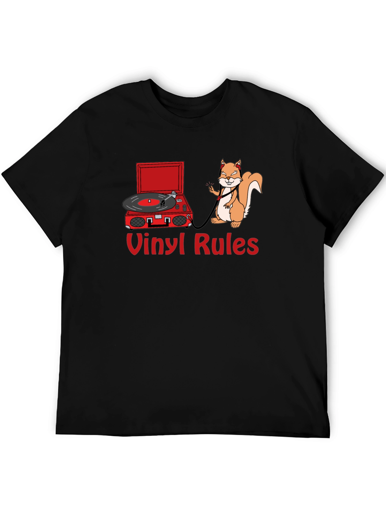 Vinyl Rules T-Shirt - Squirrel DJ Retro Music Tee