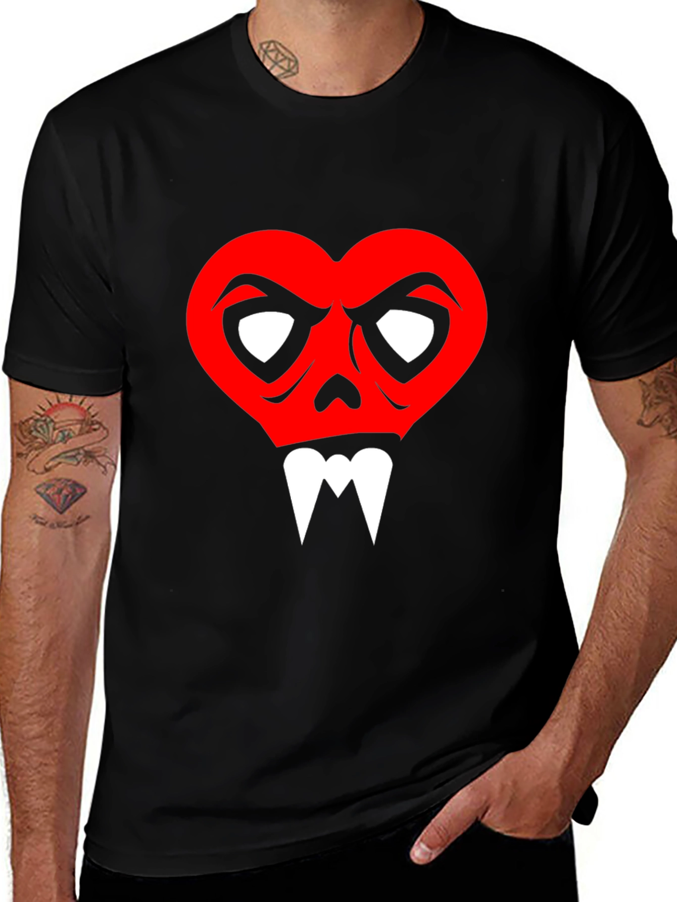 Heart Skull Graphic Tee - Mens Black T-Shirt