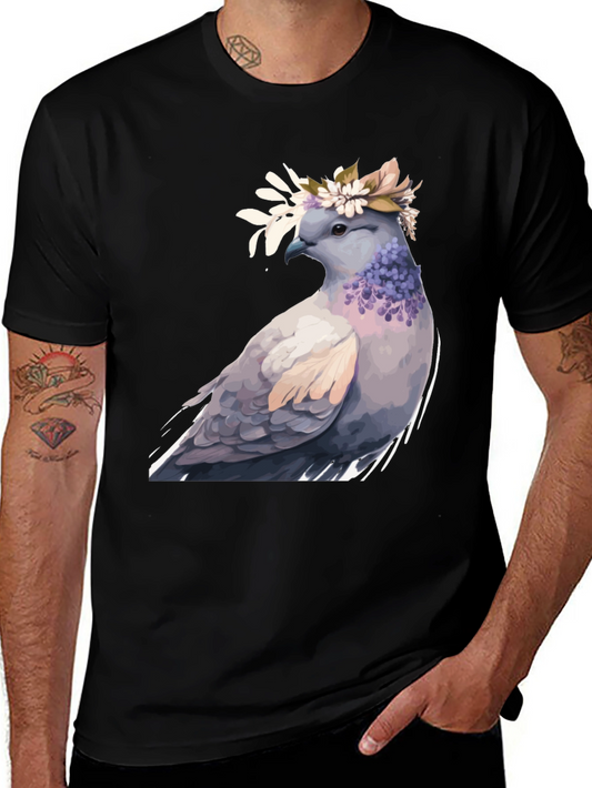 Dove with Flowers Graphic Tee - Stylish Bird Lover Shirt