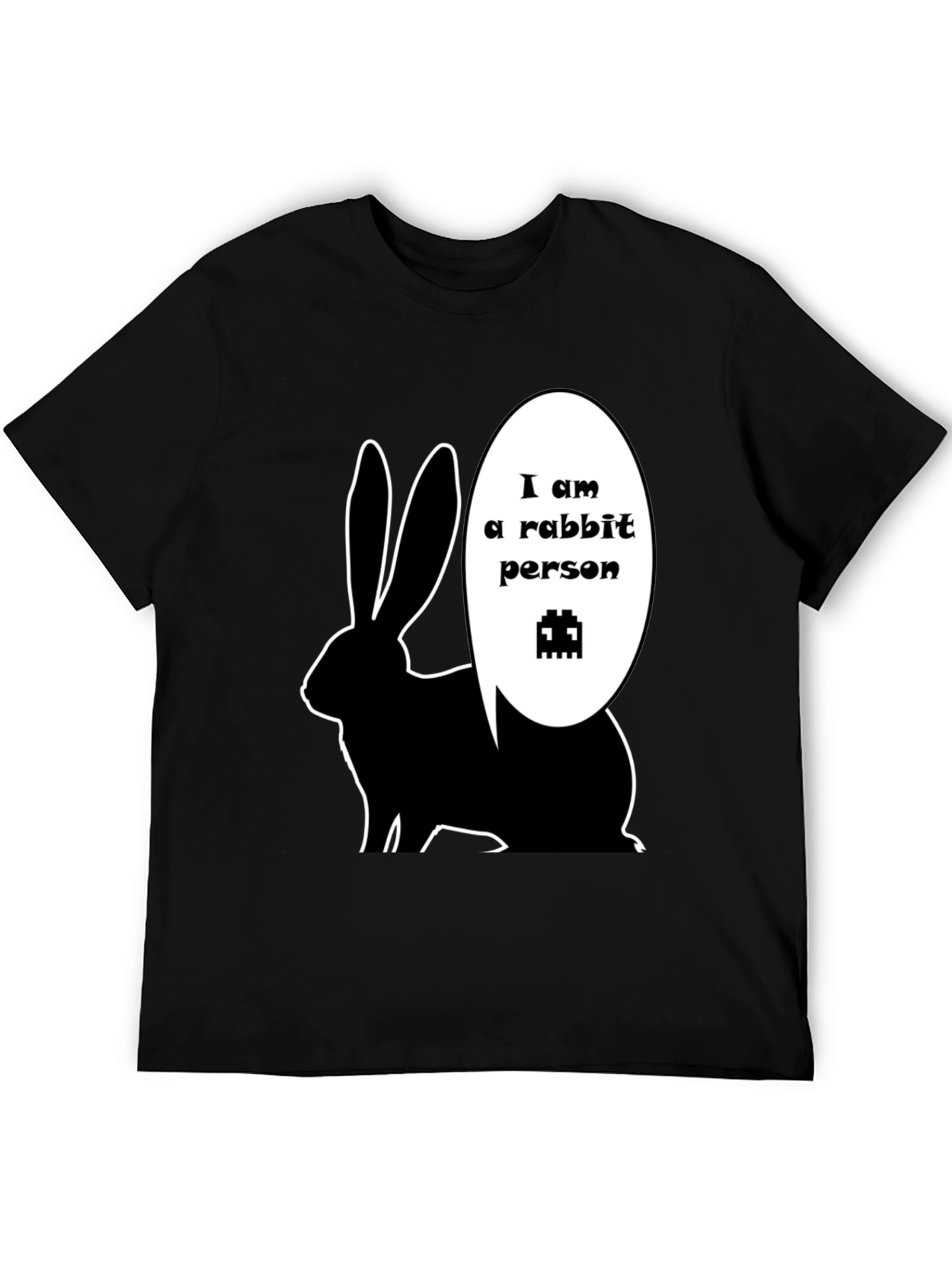 Rabbit Person Graphic T-Shirt - Black Crew Neck Tee