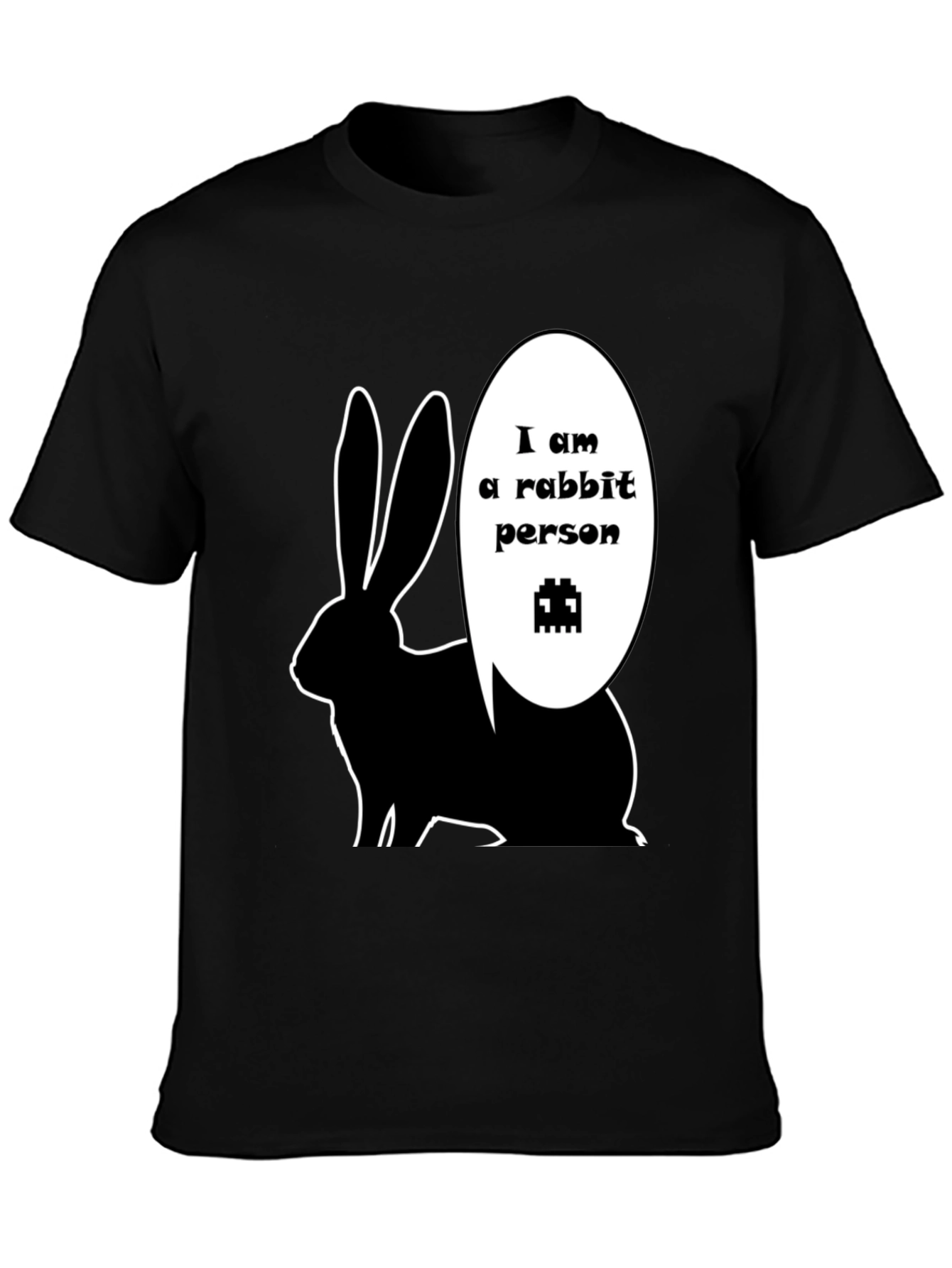 Rabbit Person Graphic T-Shirt - Black Crew Neck Tee