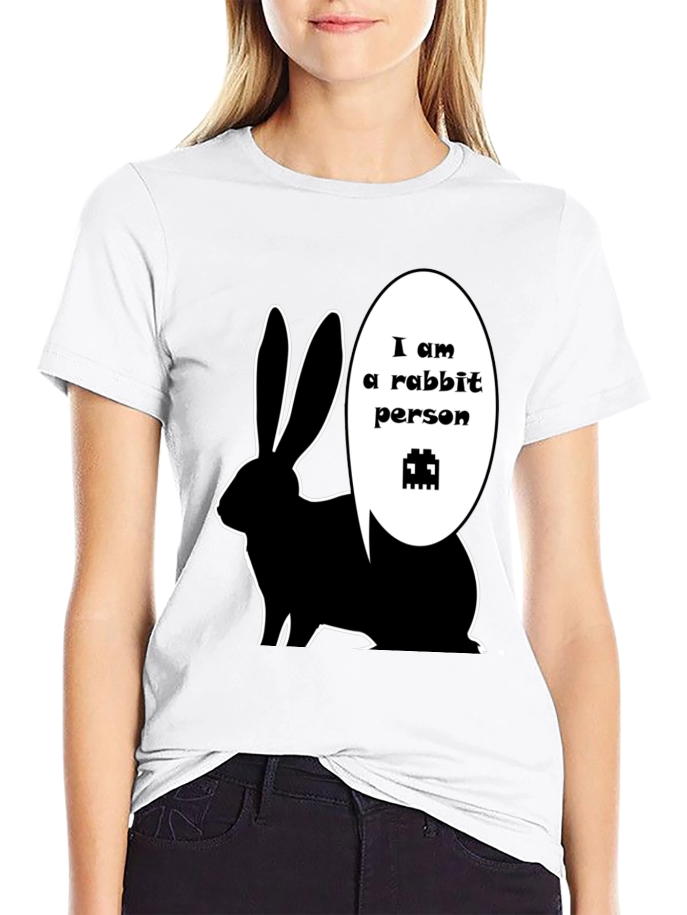 Rabbit Person Graphic T-Shirt - Black Crew Neck Tee