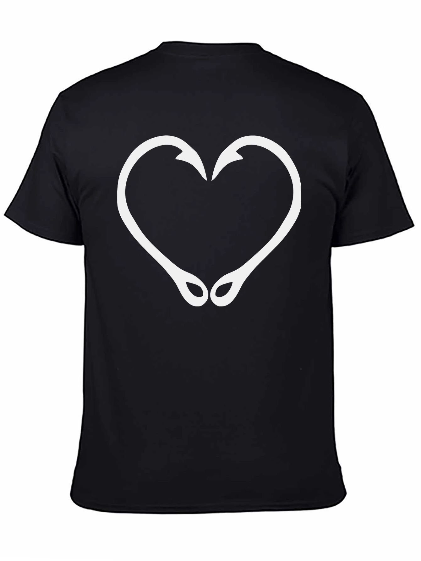 Fishing Hook Heart Graphic T-Shirt - Black