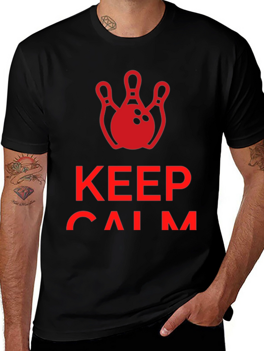 Keep Calm and Bowl On T-Shirt - Red Bowling Design