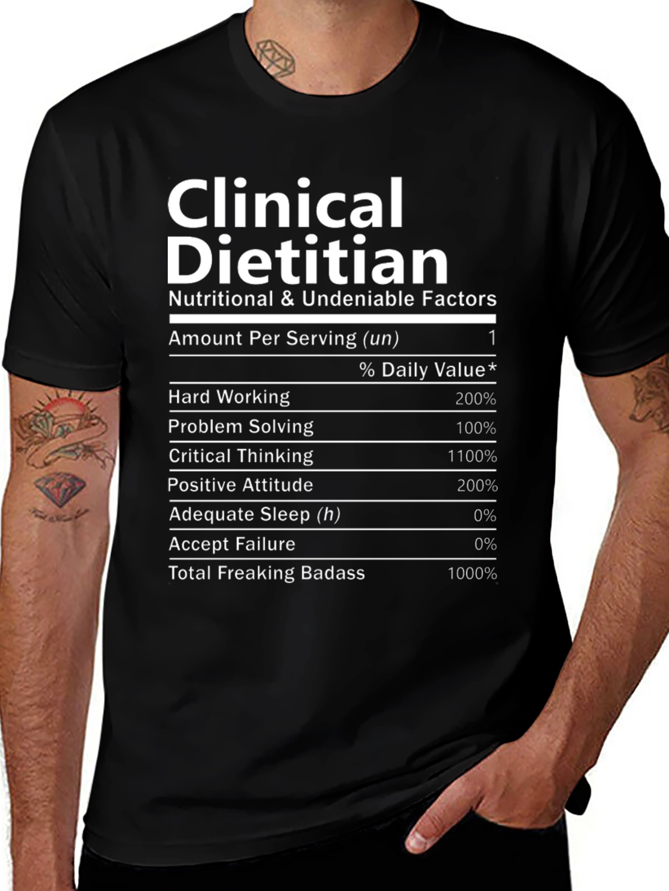Funny Clinical Dietitian Nutrition Facts Black T-Shirt