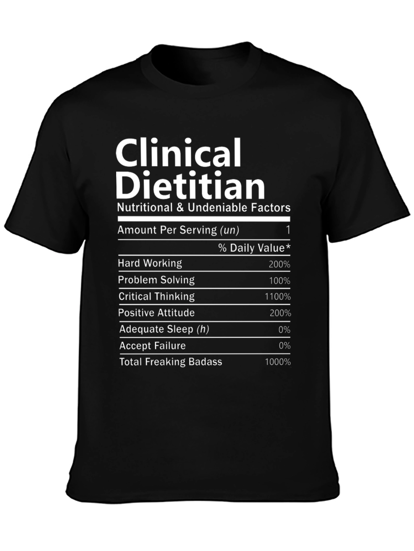 Funny Clinical Dietitian Nutrition Facts Black T-Shirt