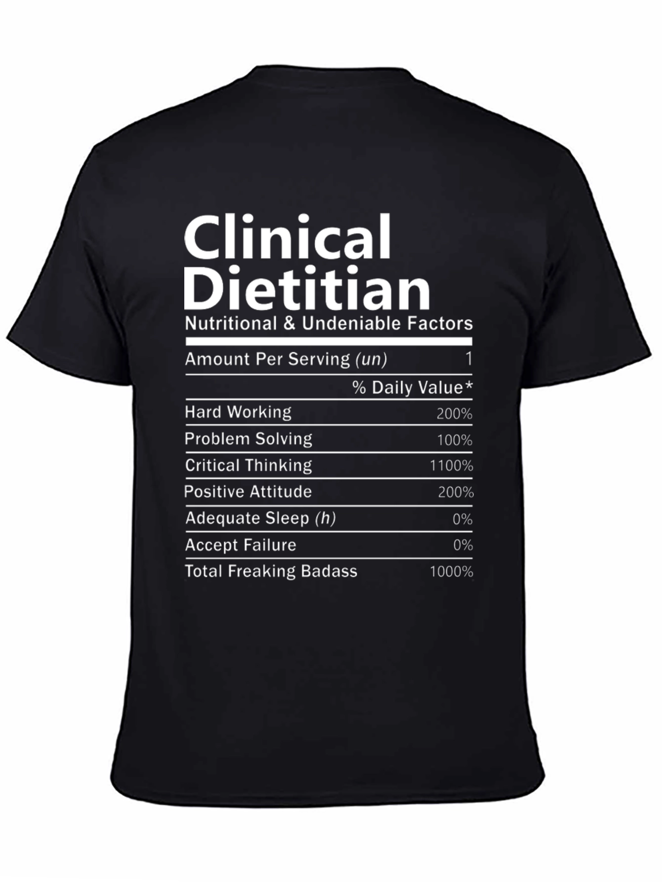 Funny Clinical Dietitian Nutrition Facts Black T-Shirt