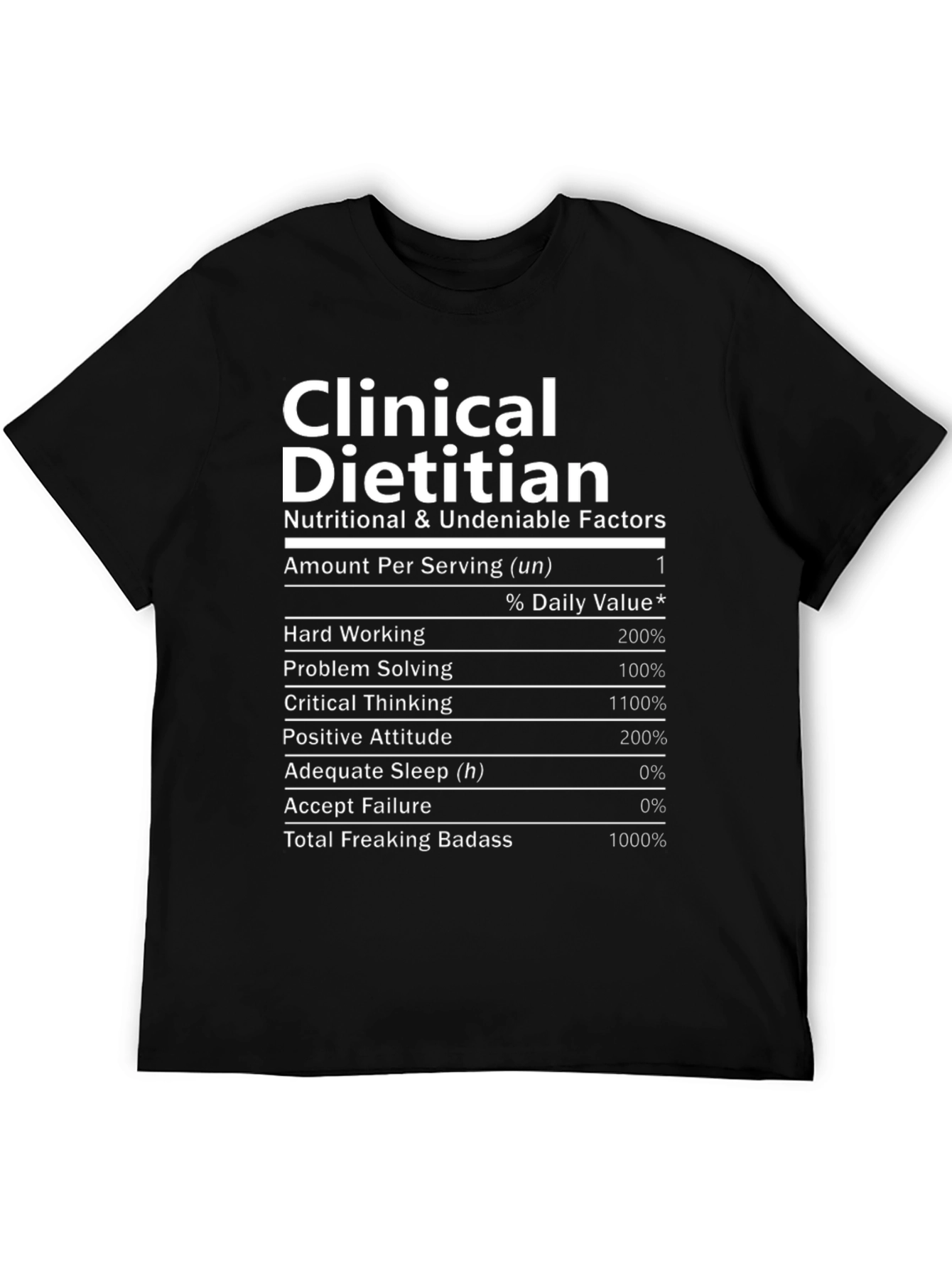 Funny Clinical Dietitian Nutrition Facts Black T-Shirt
