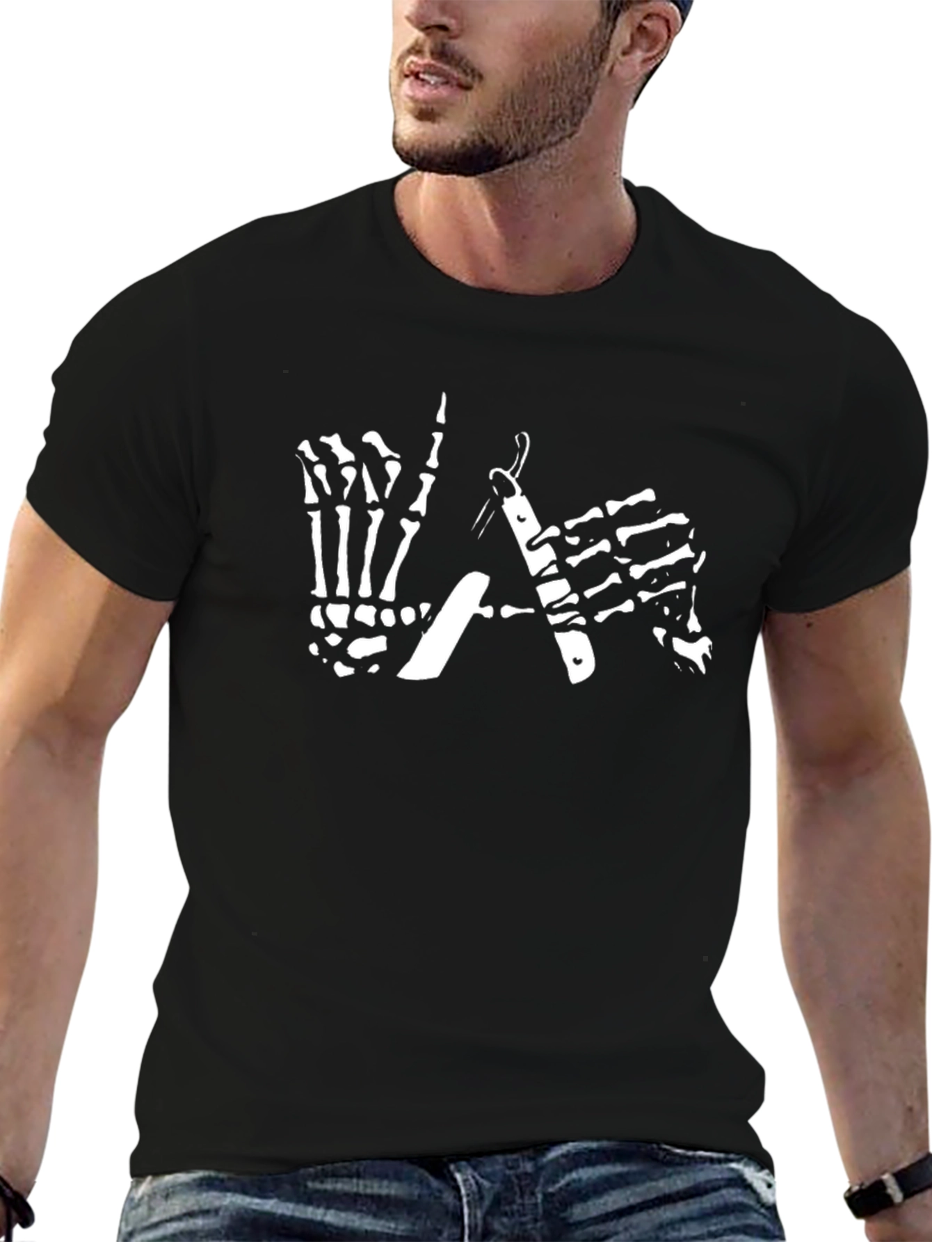 Skeleton Hands Barber Black T-Shirt