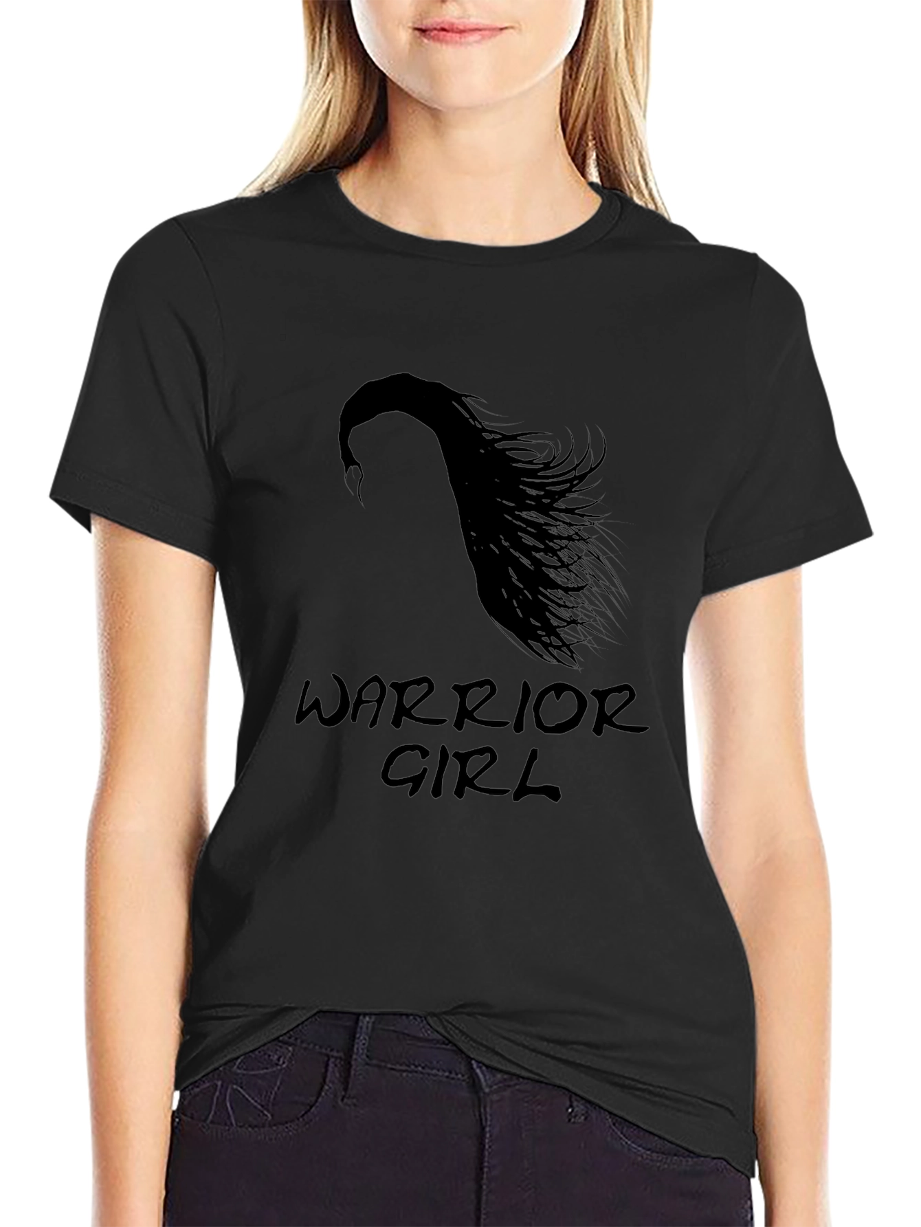 Warrior Girl Graphic Tee - Stylish Black T-Shirt