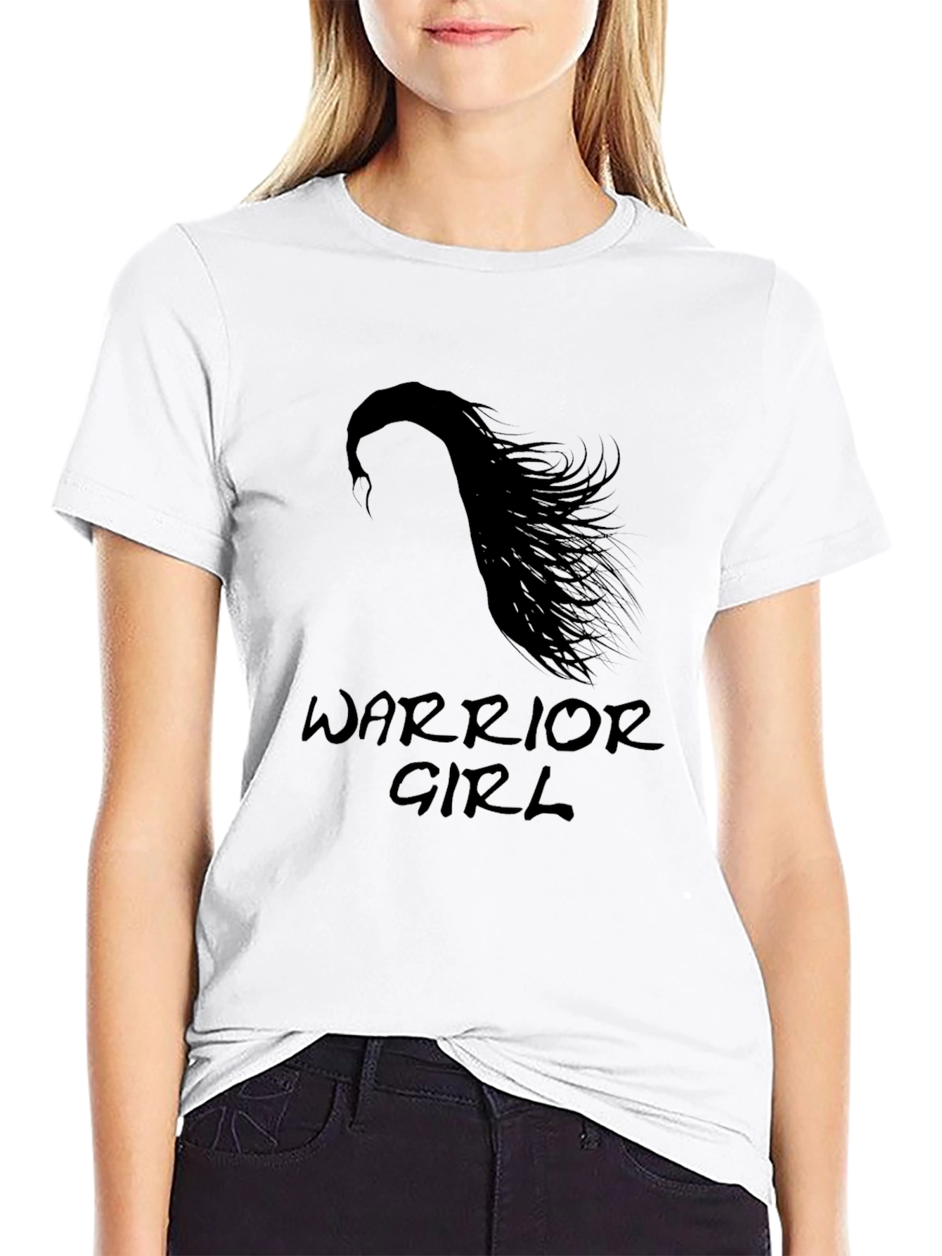 Warrior Girl Graphic Tee - Stylish Black T-Shirt