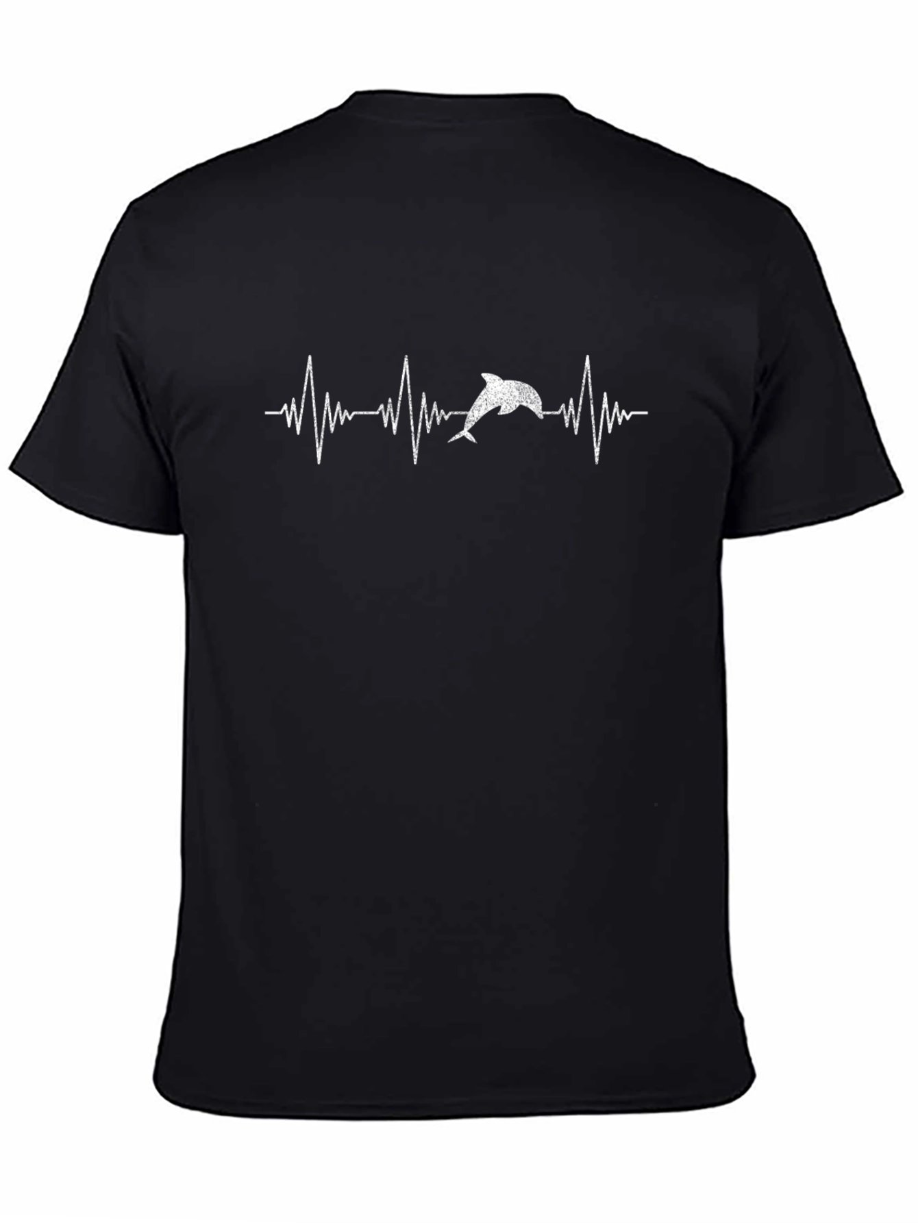 Dolphin Heartbeat Graphic Tee - Black Cotton T-Shirt