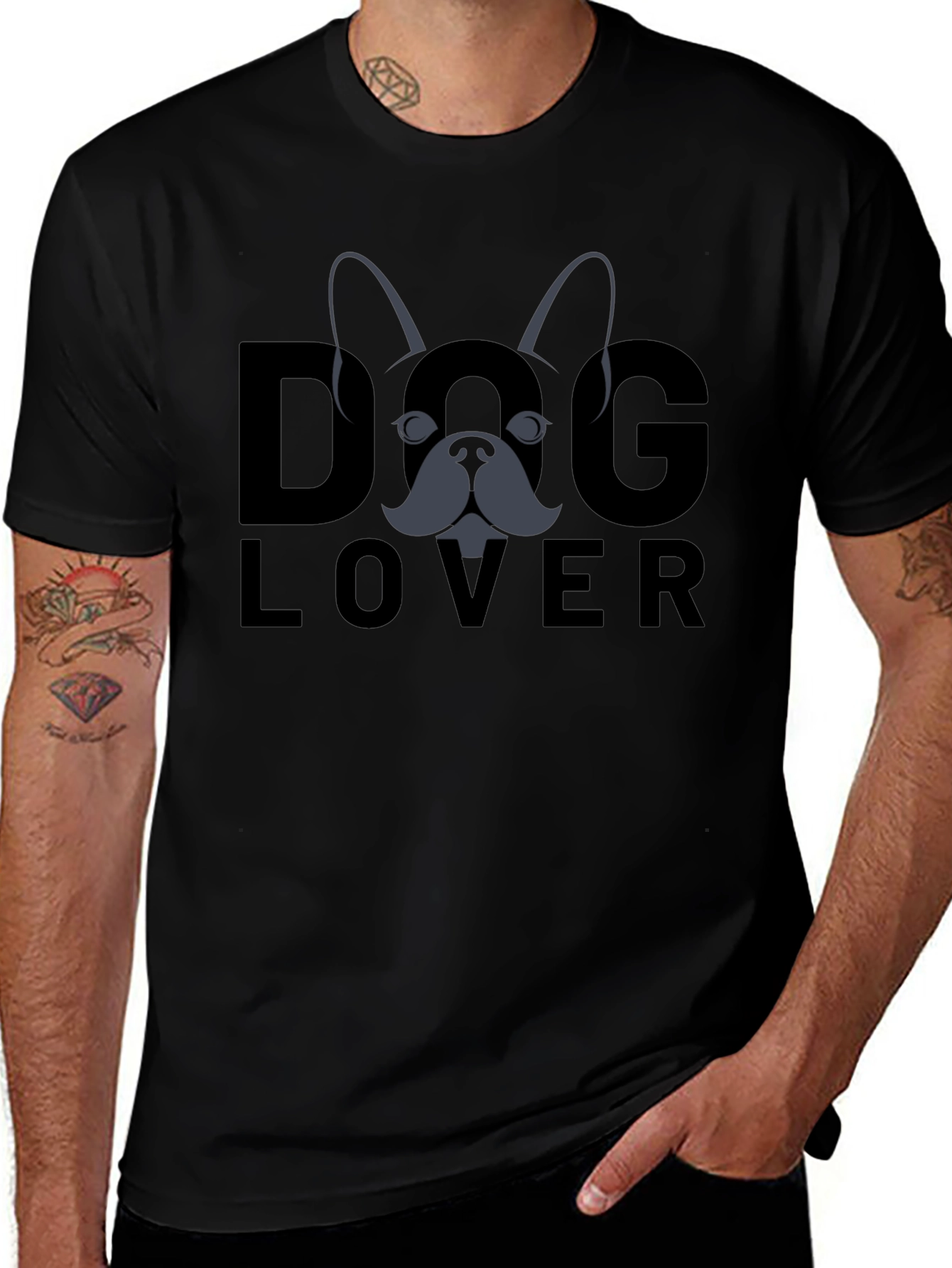 Dog Lover Graphic Tee - Black Cotton T-Shirt
