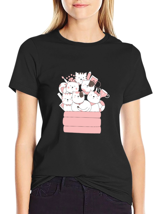 Cute Cats T-Shirt - Black Crew Neck