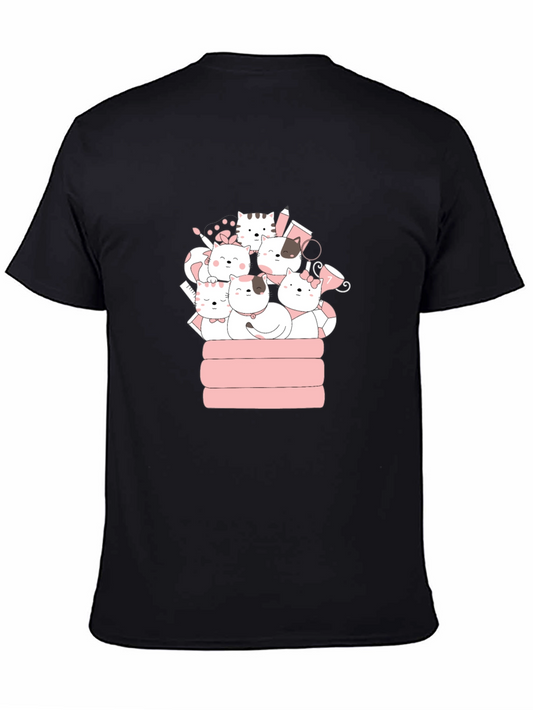 Cute Cats T-Shirt - Black Crew Neck