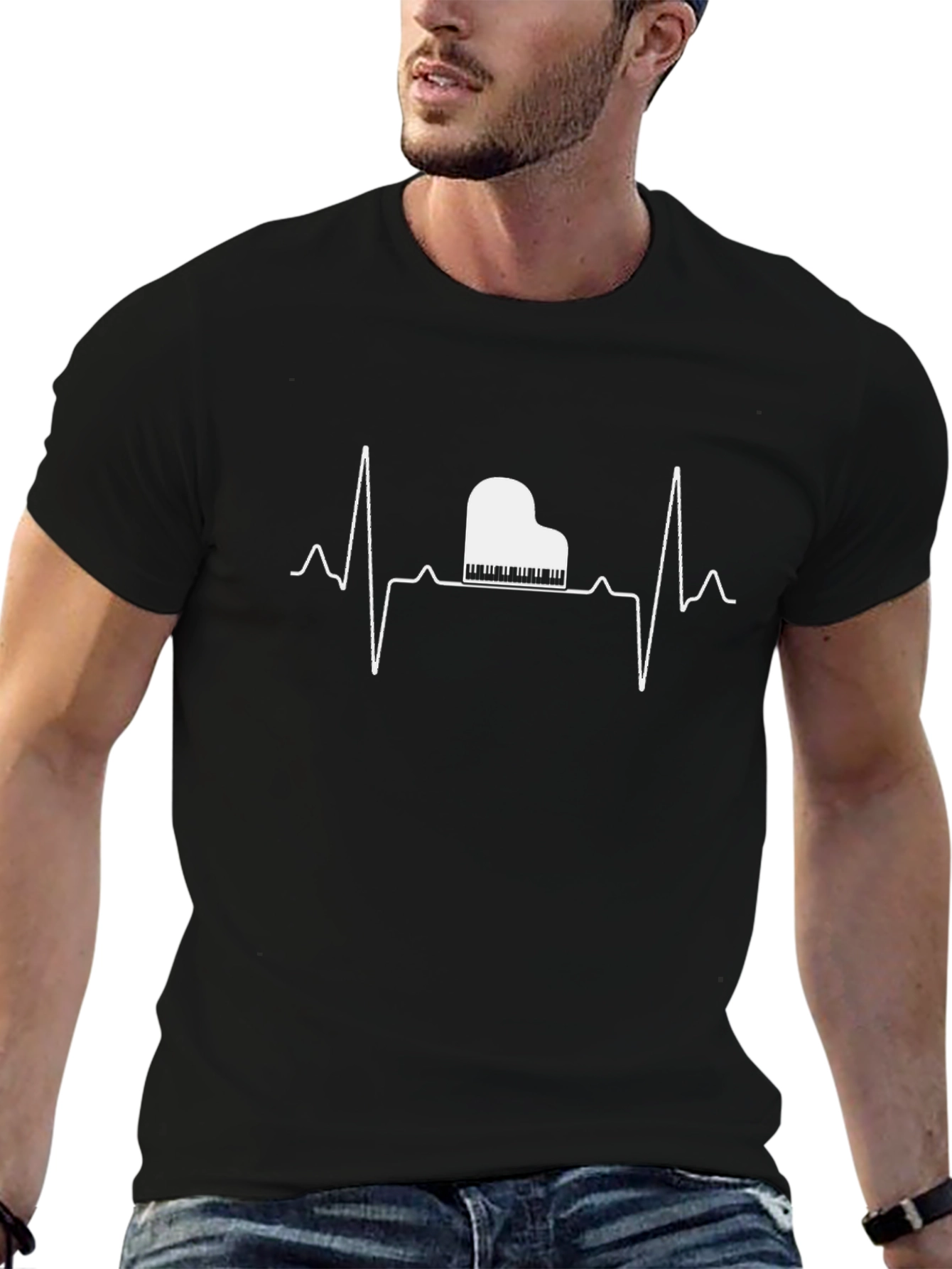Piano Heartbeat Graphic T-Shirt - Music Lover Tee